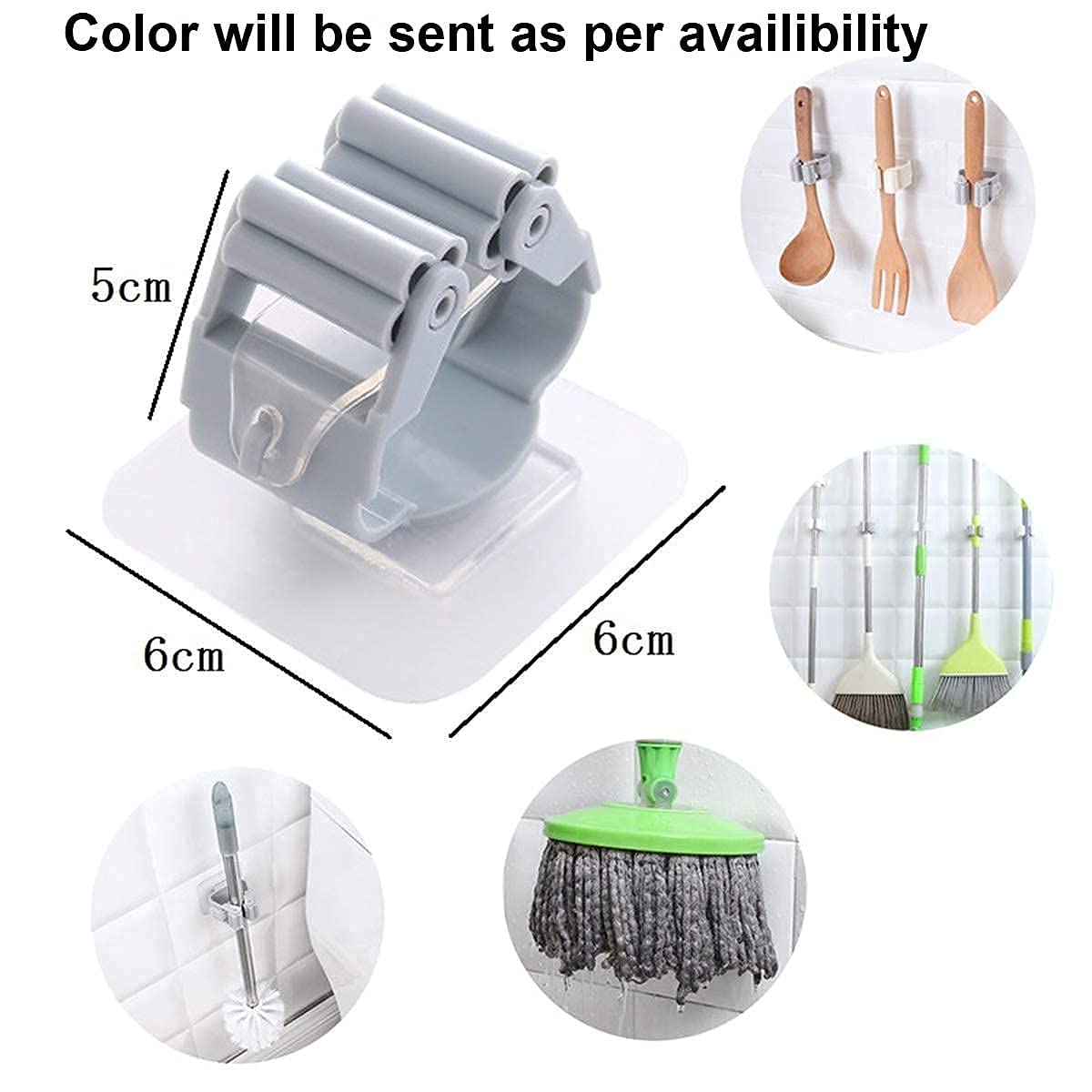 KANAJI HUB Plastic Mop Holder and Broom Holder - Wall Mounted Self Adhesive Broom Stick Organizer with Anti-Slip Design - Multi-Functional Mop & Broom Stand for Kitchen, Bathroom, Garage, Laundry Room - Space Saving Home Storage Solution (4-Pack, Multicolor) - Perfect for Small Spaces and Clutter-Free Organization