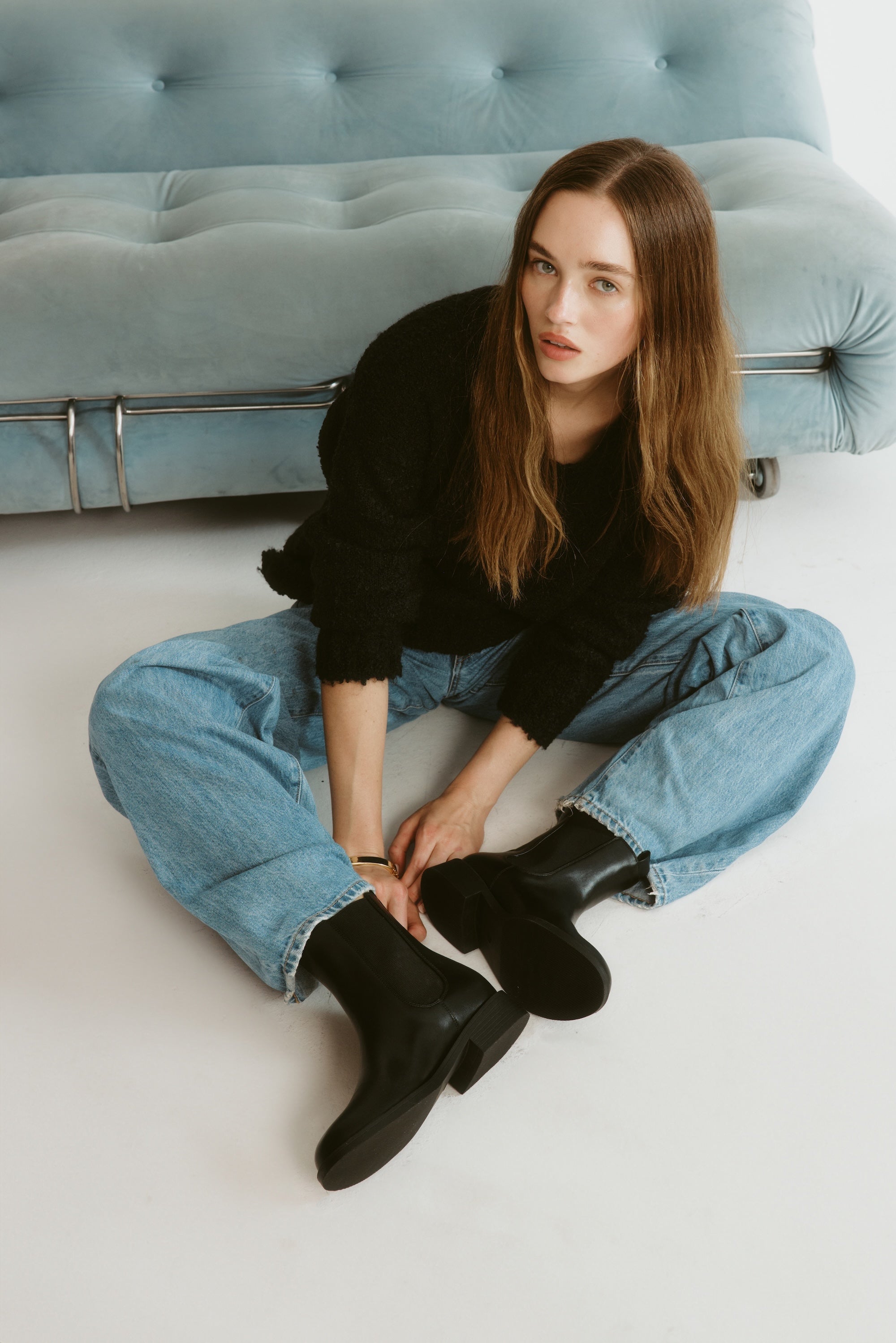 Grayson Chelsea Ankle Boots for Women - Stylish Black Leather Mid Calf Boots with Elastic Side Gussets | Comfortable Slip On Shoes for Casual Outfits, Work & Fall Fashion