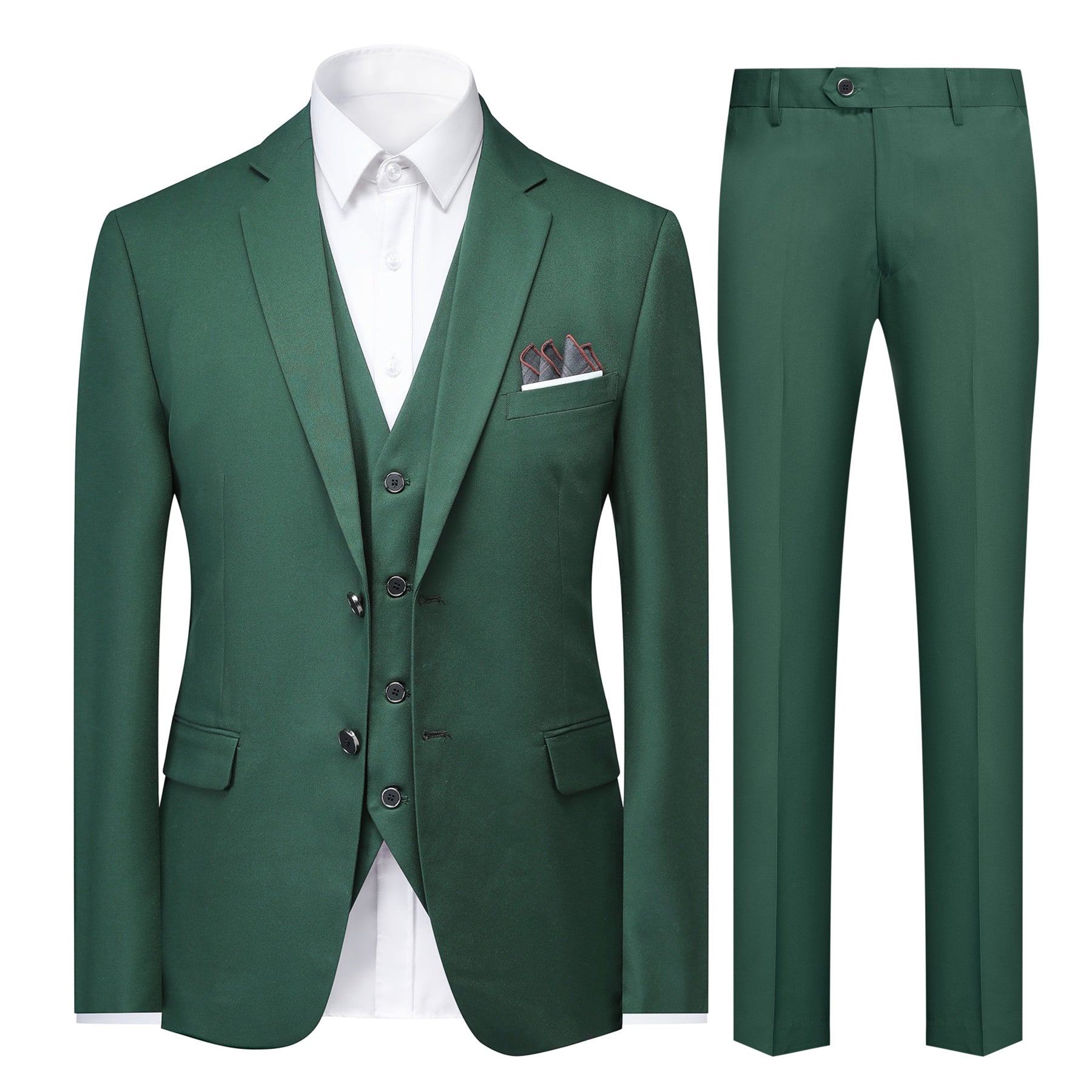 Stylish 3-Piece Notched Lapel Casual Green Suit for Men | Slim Fit Business & Wedding Attire | Perfect for Office, Parties & Formal Events