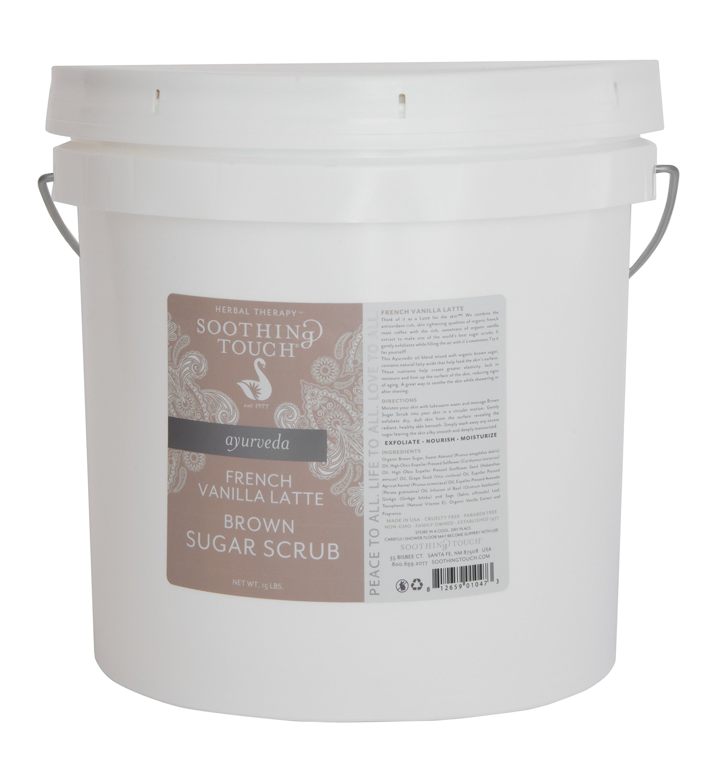 Soothing Touch Brown Sugar Body Scrub with French Vanilla Latte Scent - Exfoliating & Moisturizing for Soft Skin - 15 Pound Bulk Size - Perfect for Spa Day, Gift Sets & Home Skincare Routine