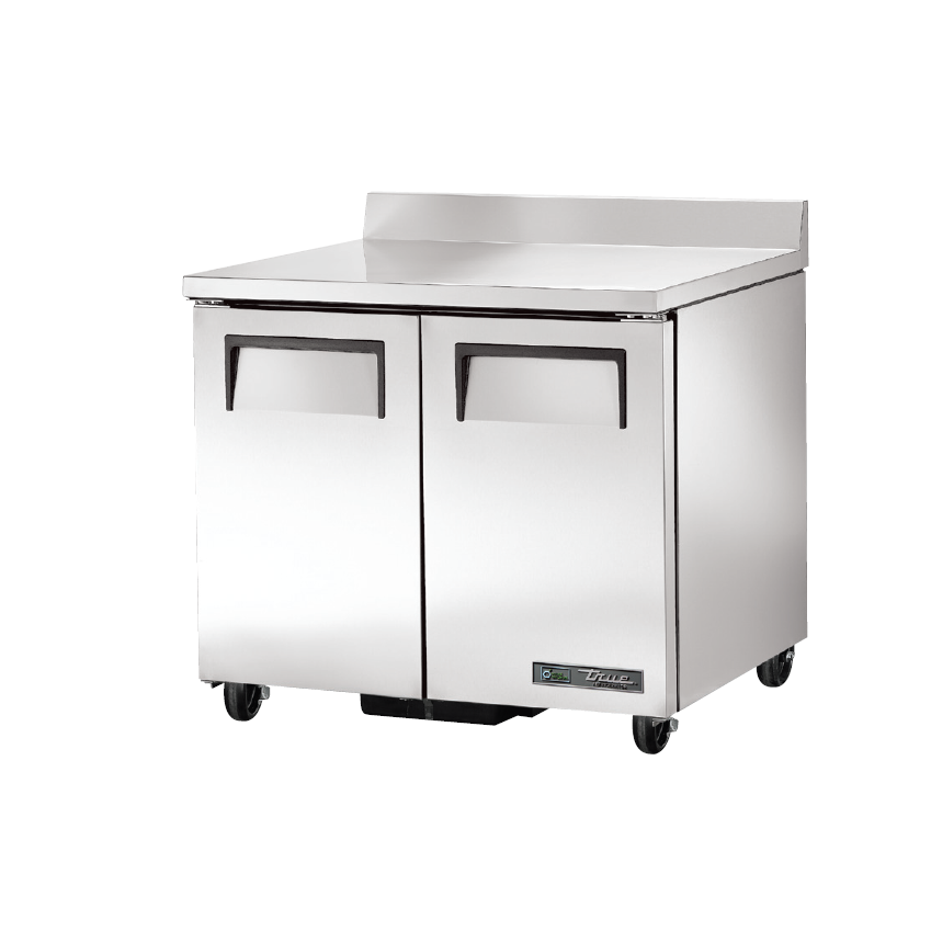 TWT 36 Inch True 36 Worktop Refrigerator with 2 Solid Doors - Commercial Grade Stainless Steel Undercounter Freezer for Restaurants, Bars, and Kitchen Use