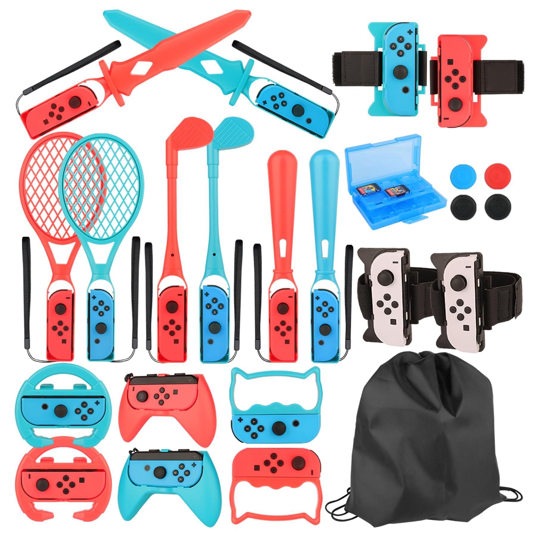 **24-in-1 Nintendo Switch Sports Accessories Kit – Joy-Con Grips, Controllers, Family Bundle for Nintendo Switch & OLED – Portable Carry Bag – Perfect for Multiplayer Gaming & Travel**