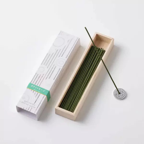Kousaido White Sage Long Incense Sticks (40 Count) in Wooden Box - Natural Aromatherapy for Meditation, Yoga & Home Cleansing