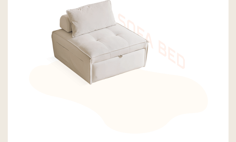 Retractable Fabric Cream Single Bed - Space-Saving Foldable Bed for Guest Room, Dorm, or Small Apartments