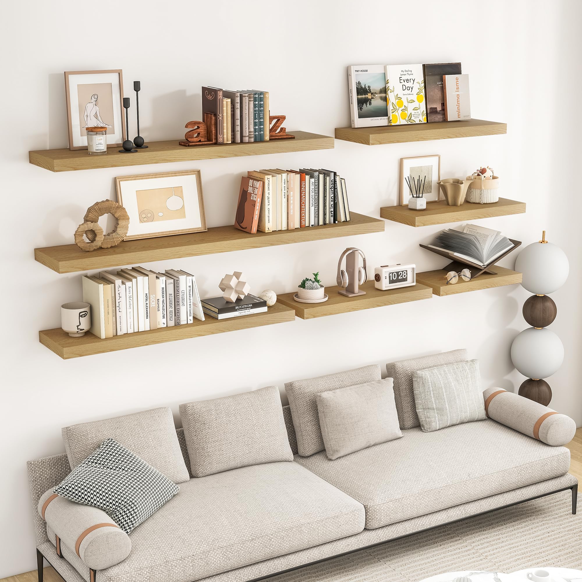 36 Inch Floating Shelves for Wall - 2 Pack Rustic Wood Wall Mounted Shelves with Invisible Brackets for Bedroom, Kitchen, Bathroom - Perfect for Books, Storage & Home Decor (Oak) - Ideal for Small Space Organization & Stylish Display