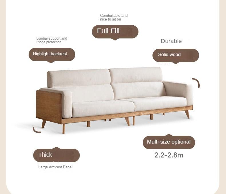 Modern Oak Solid Wood Upholstered Fabric Sofa - Stylish & Durable Living Room Furniture for Home, Office, or Lounge