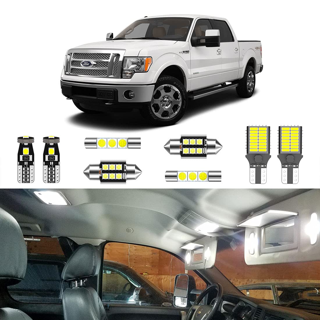 9-Piece Super Bright White LED Interior Light Kit for Ford F150 2009-2014 Models - Includes Cargo Lights, License Plate Lights & Installation Tool | Upgrade Your Truck Lighting for Night Driving & Interior Visibility