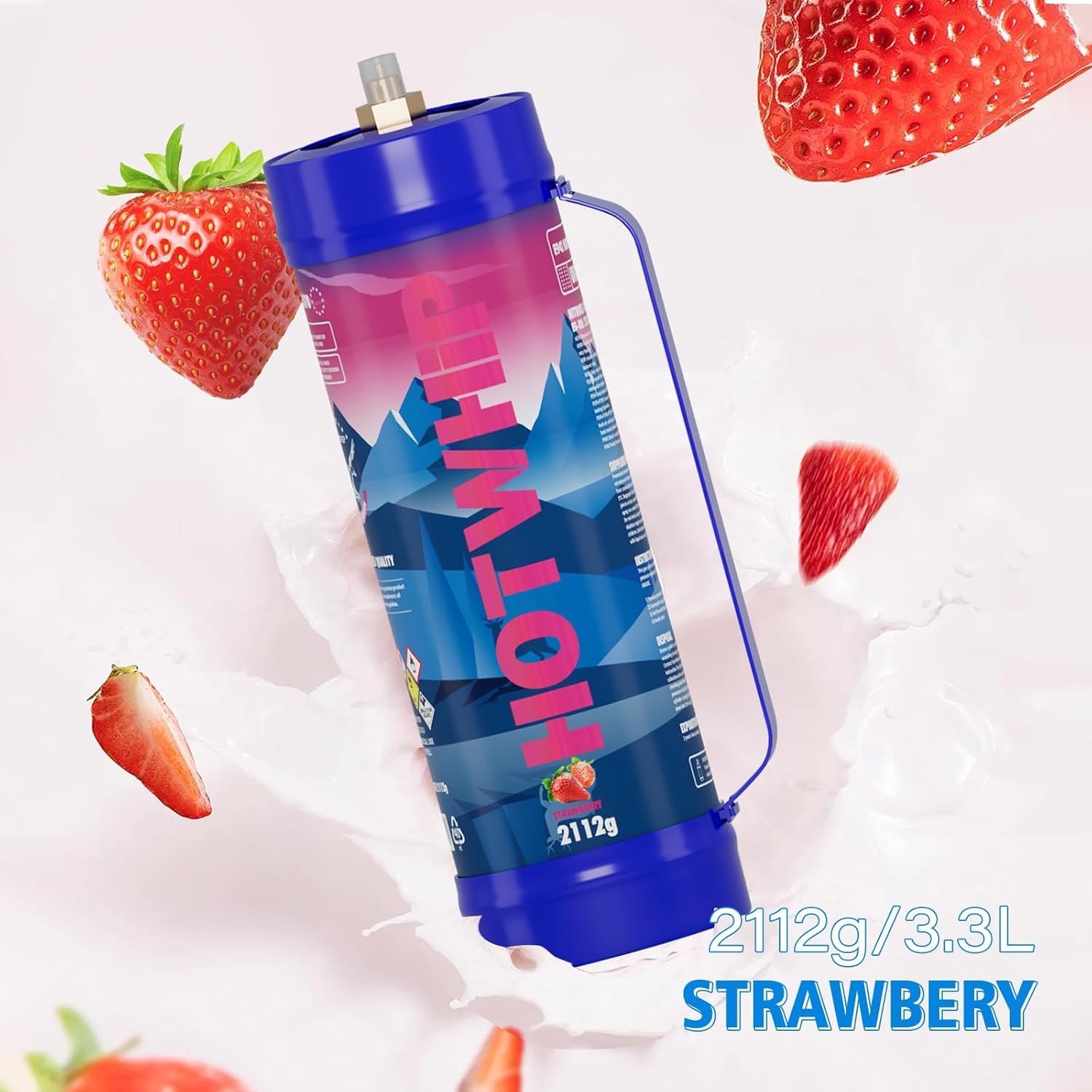 Premium 3.3L Whipped Cream Charger (2112g) - Food Grade Stainless Steel Cylinders with Strawberry Flavor & Nozzle - 6 Pack for Desserts, Coffee Toppings & Baking Decorations
