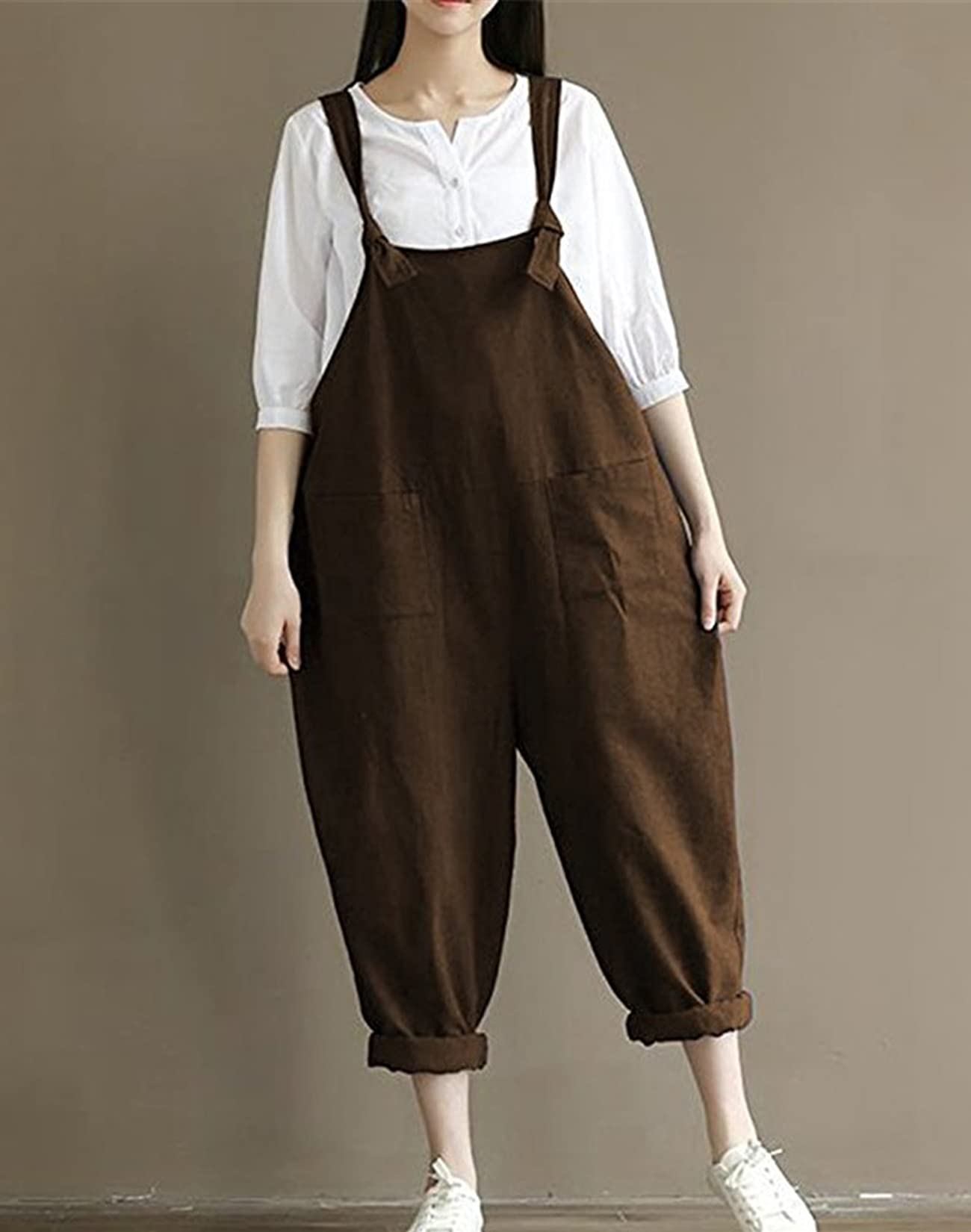 **Aedvoouer Women's Plus Size Wide Leg Jumpsuit - Loose Cotton Linen Overalls with Bib Pants - Casual & Comfortable Outfit for Work, Travel & Everyday Wear**