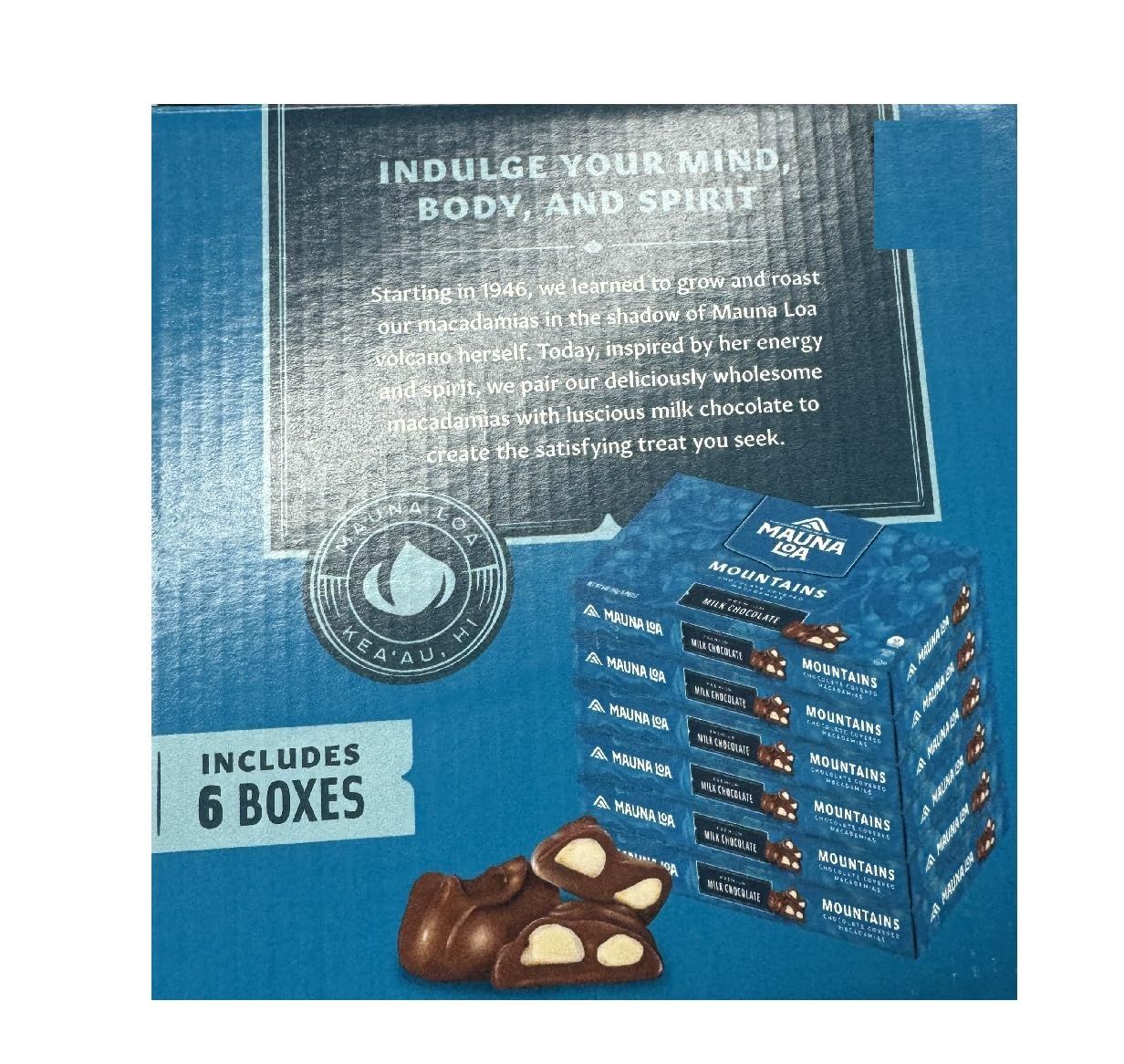 Premium Mauna Loa Milk Chocolate Covered Macadamia Nuts - 6 Individually Wrapped Boxes (850g) - Hawaiian Gourmet Gift for Holidays, Parties & Office Snacks
