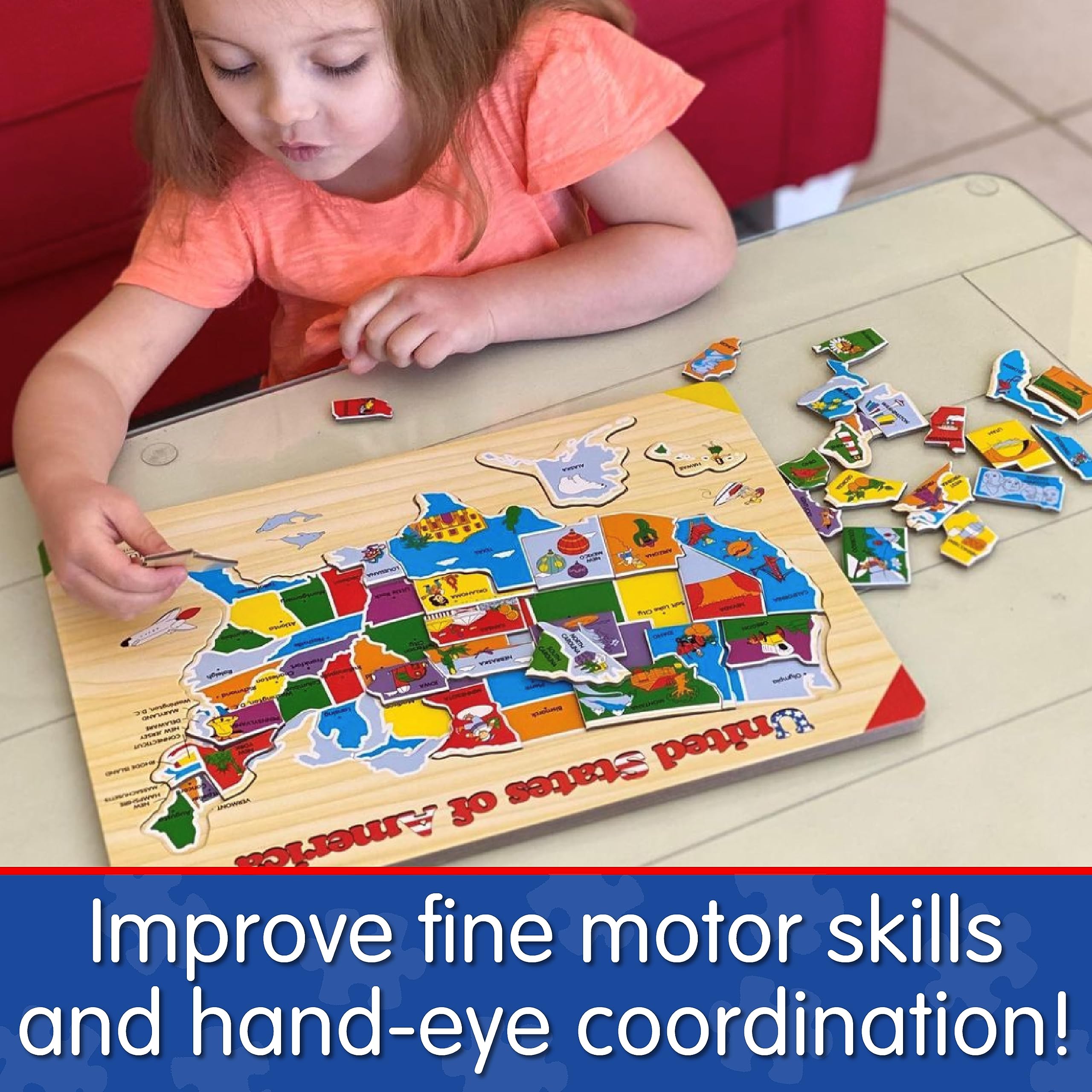 **The Learning Journey Lift & Learn Puzzle - USA Map Puzzle for Kids Ages 3+ - Educational Preschool Toys & Gifts for Boys & Girls - Award-Winning United States Geography Puzzle - Perfect for Homeschooling & Classroom Learning**