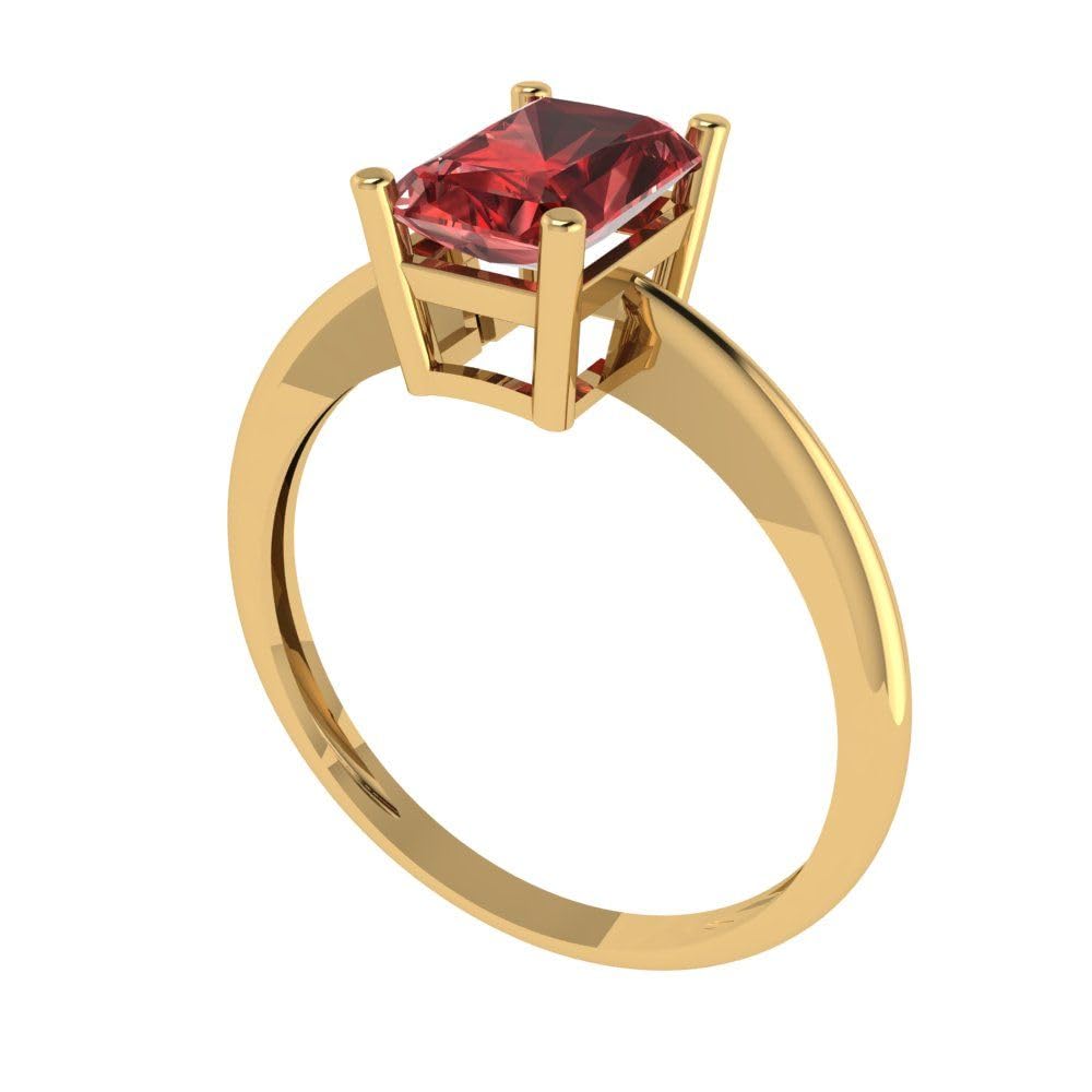 0.95ct Natural Scarlet Red Garnet Radiant Cut Solitaire Ring - 14k Yellow Gold Classic Designer Statement Jewelry for Women | Engagement, Anniversary & Special Occasion Gift