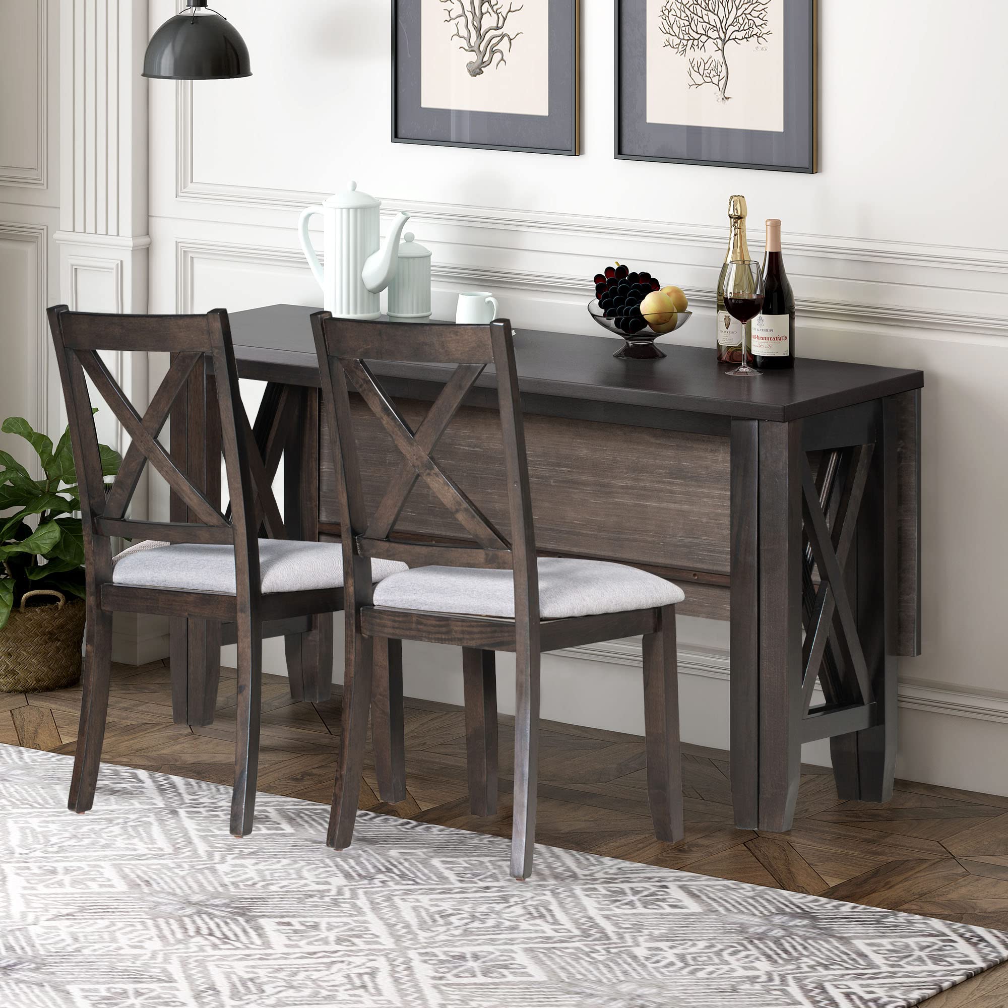 6-Piece Retro Dining Table Set with 4 Chairs & Bench, Rectangular Kitchen Table for 6 People - Espresso Finish | Perfect for Small Spaces, Breakfast Nooks & Cozy Family Dinners