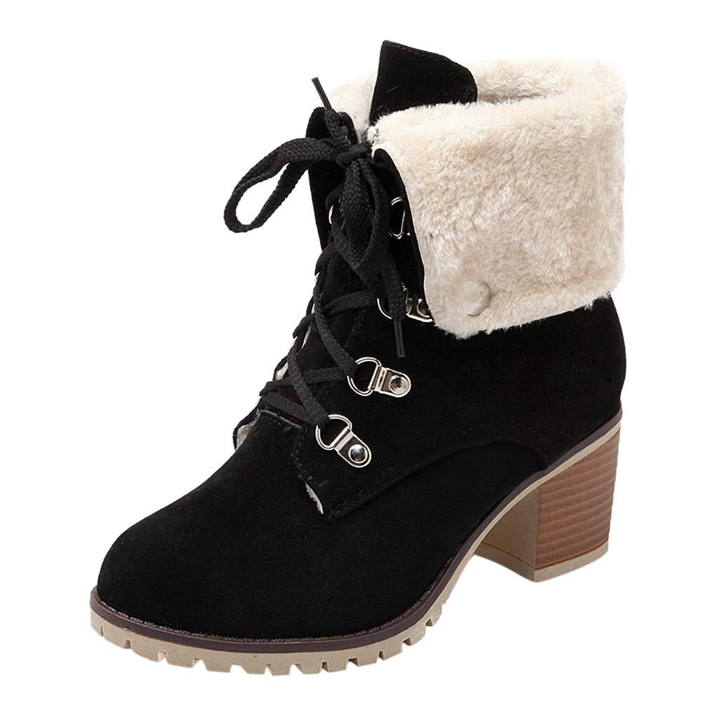 Vedolay Women's Winter Boots - Suede Round Toe Square Heel Lace-Up Snow Booties for Warmth & Style | Perfect for Cold Weather, Snow Days & Winter Fashion Outfits