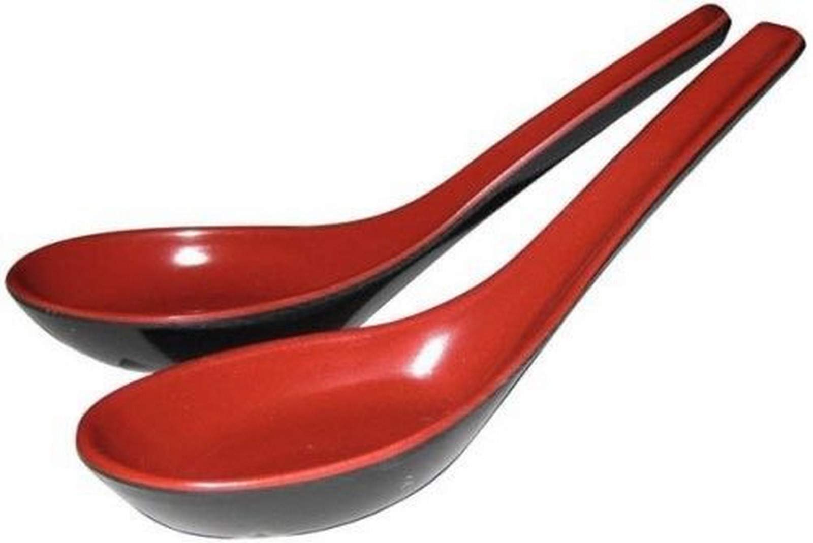 JapanBargain 2384 - 60 Pack Japanese Soup Spoons, Chinese Rice Spoons, Pho & Ramen Spoons, Wonton Soup Spoons in Black & Red - Perfect for Asian Noodles, Soups, and Home Dining