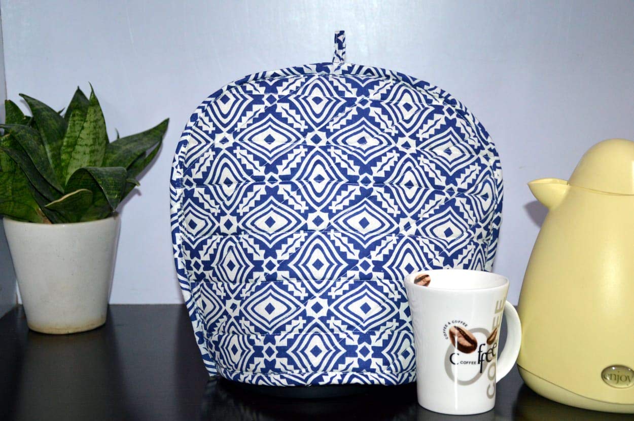 Kalap Indian Cotton Tea Cozy - Blue Floral Printed Insulated Tea Pot Cover, Traditional Tea Quilt & Warmer, 14x11 Inch - Perfect for Afternoon Tea, Gifts & Kitchen Décor