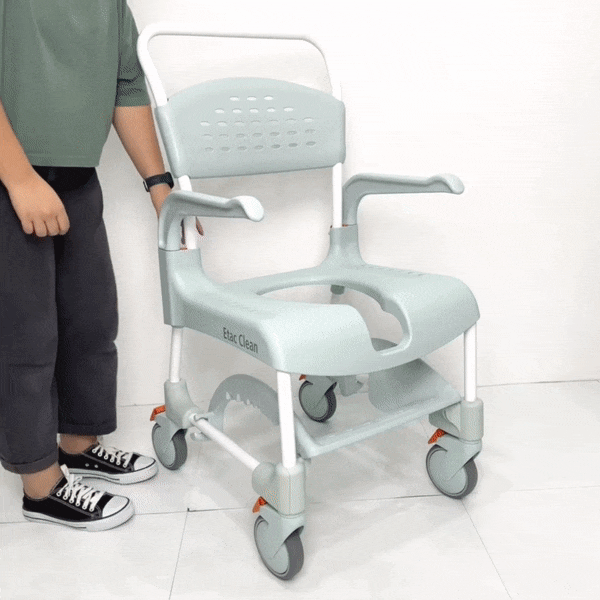 Etac Clean Mobile Shower Chair with Removable Pan - Lightweight Bathroom Safety Seat for Elderly & Disabled - Home & Hospital Use