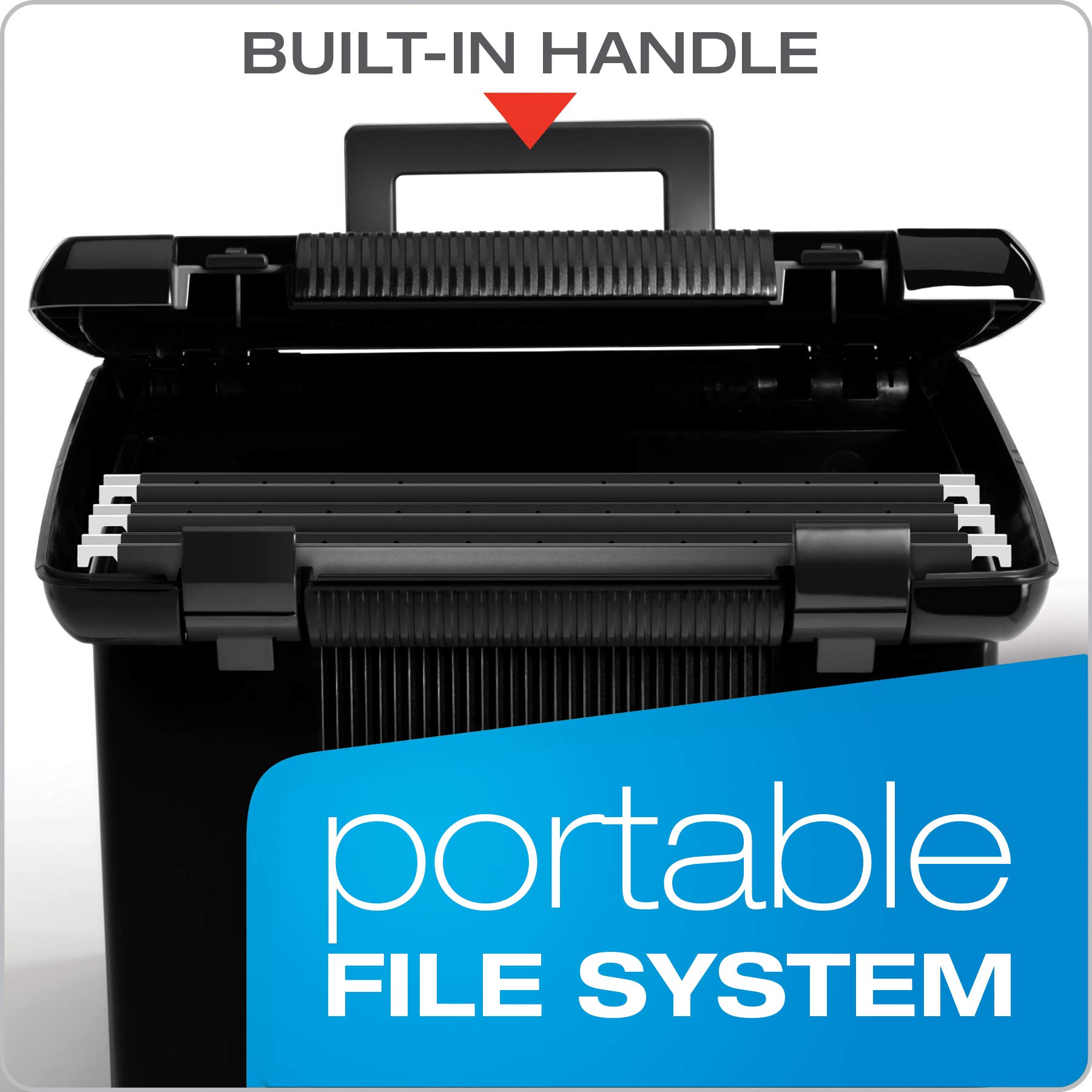 Pendaflex Portable File Box with File Rails - Simple Document Storage Organizer for Home & Office - Hinged Lid with Double Latch Closure - Includes 3 Black Letter Size Hanging Folders (41742AMZ) - Perfect for Organizing Bills, Tax Documents, and Office Files