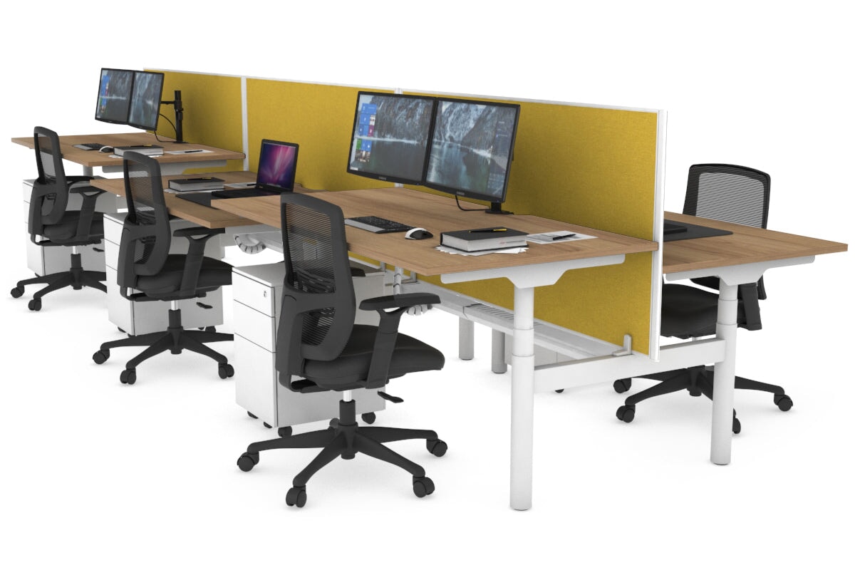 Flexi Premium Height Adjustable 6-Person H Bench Workstation - White Frame [1800L x 800W with Cable Management] - Ideal for Office, Coworking Spaces & Collaborative Work Environments