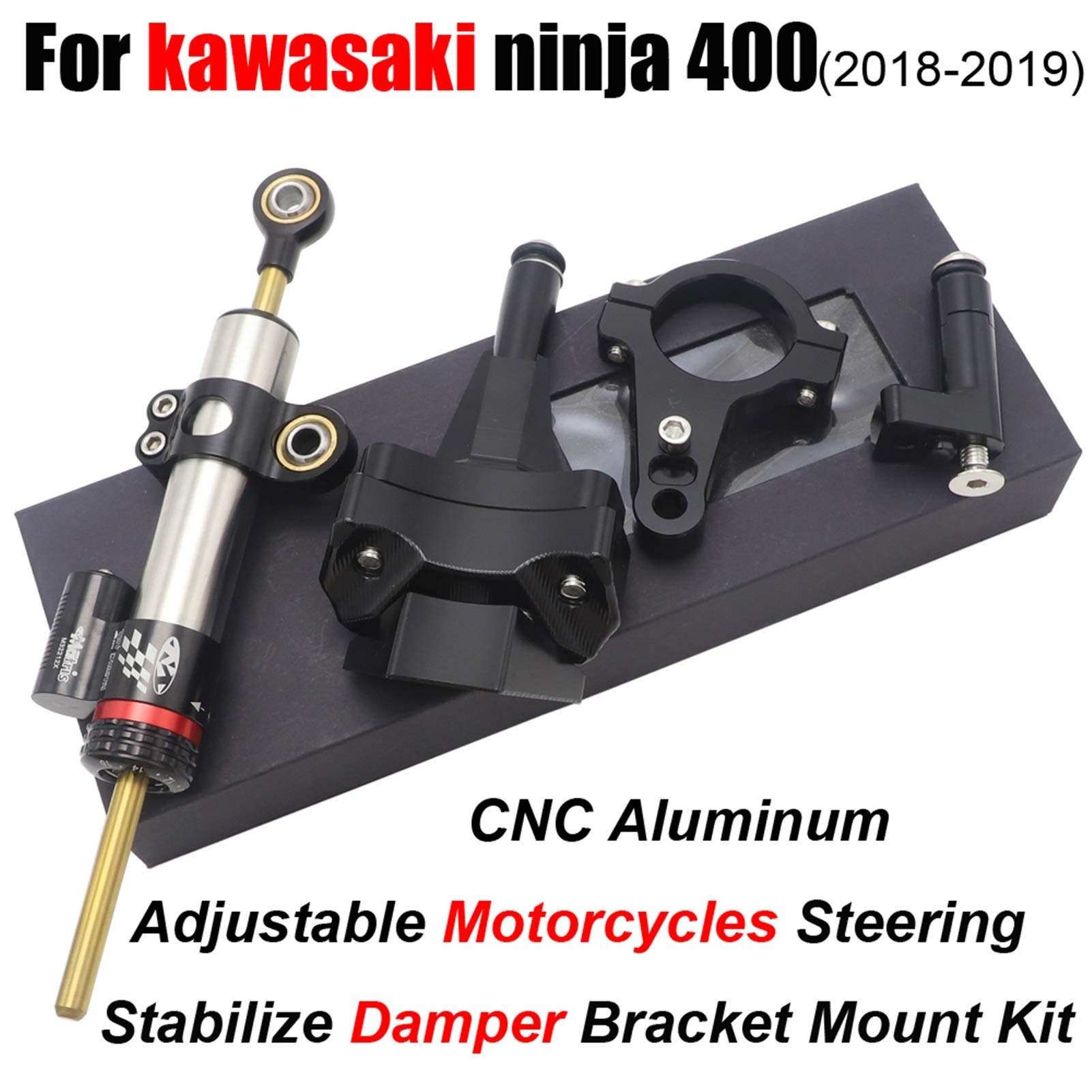 High-Quality CNC Aluminum Motorcycle Steering Damper Stabilizer Kit - Safety Control for Kawasaki Ninja 400, Z400, ZX-4R, ZX4R - Red Mounting Set | Perfect for Track Racing and Street Riding