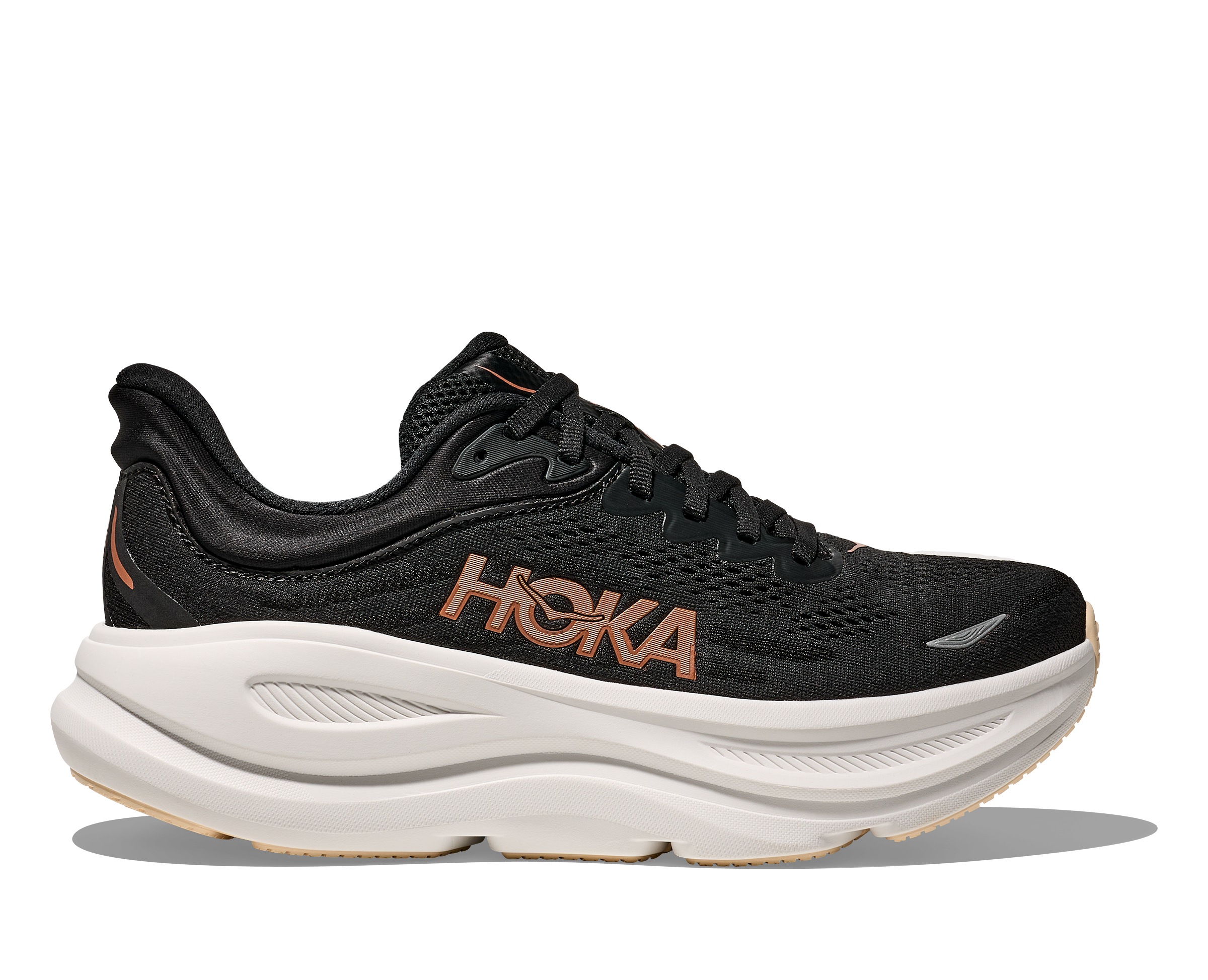 Hoka Women's Bondi 9 Running Shoes - Breathable BRGL Black/Rose Gold for Road Running, Walking & Comfortable All-Day Wear