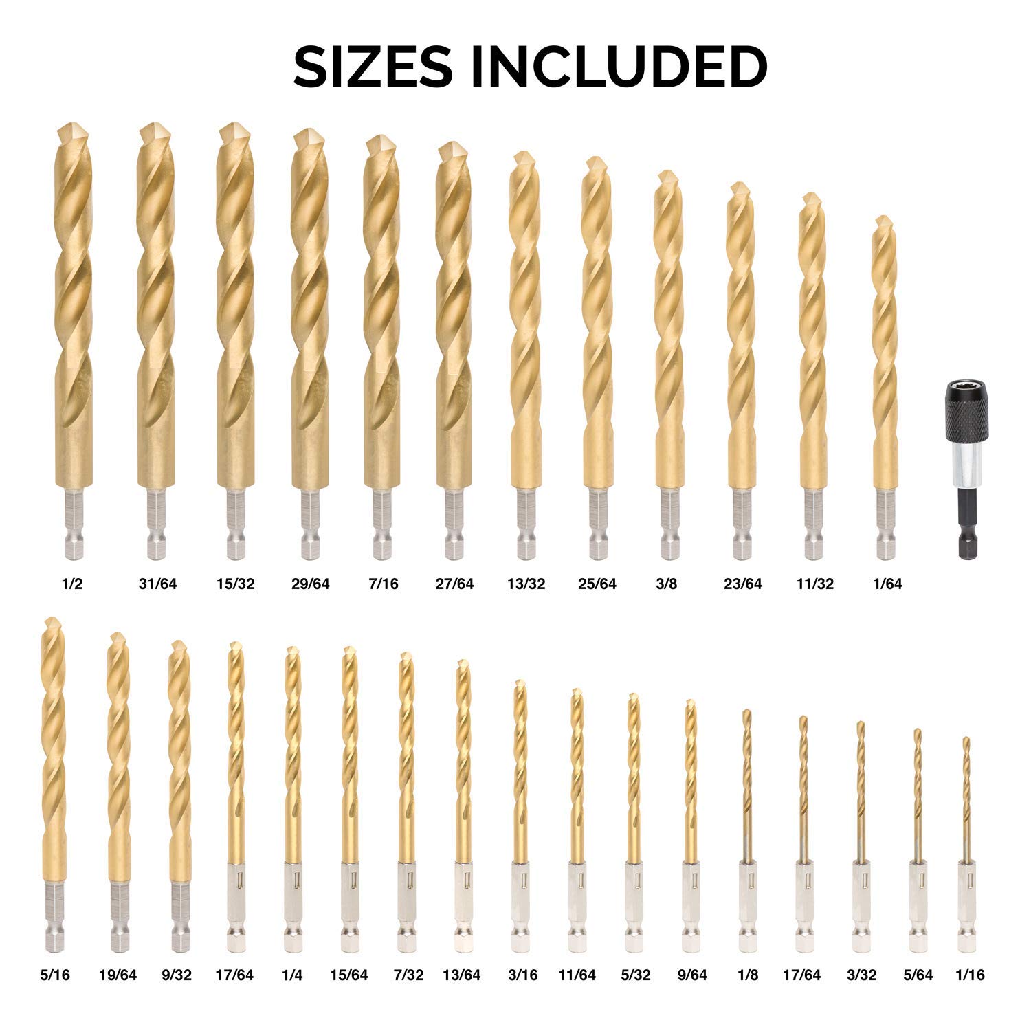 30-Piece Titanium Coated Hex Shank Drill Bit Set (1/16
