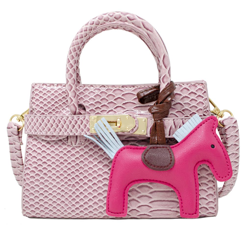 Lavender Crocodile Embossed Pony Hair Handbag for Women - Elegant Crossbody Purse for Work, Party & Evening Out