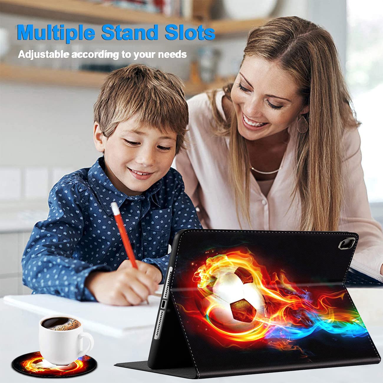 Shockproof iPad Case for iPad 10.2 (8th/7th Gen 2020/2019) & iPad Air/Pro 10.5 inch - Durable Protective Cover with Flame Soccer Design - Perfect for Work, School & Travel