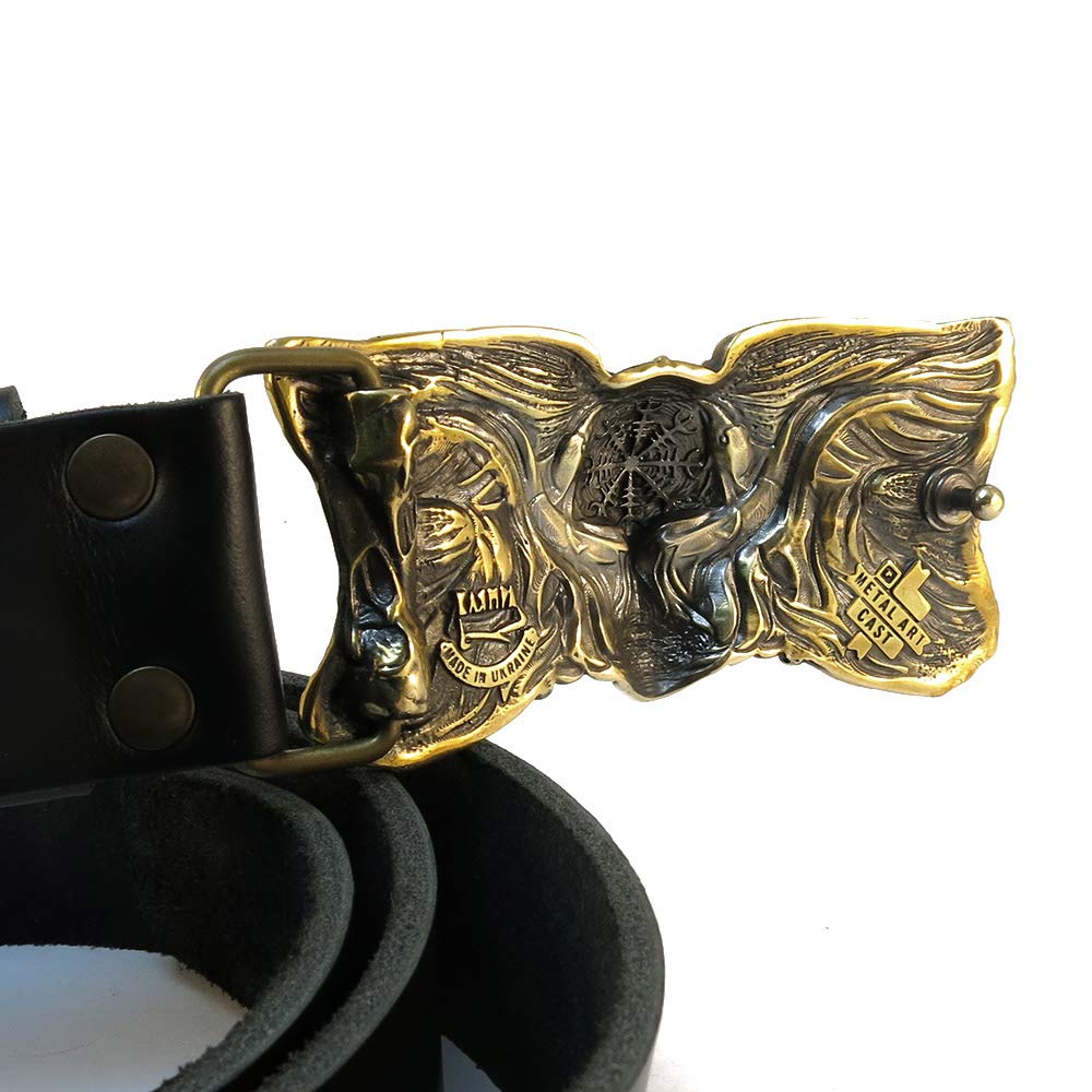 Handmade Norse Scandinavian Leather Belt with Valkyrie Buckle - 1.5 Inch Wide Military Style Belt for Women Warriors | Perfect for Viking Cosplay, Renaissance Fairs & Medieval Reenactments