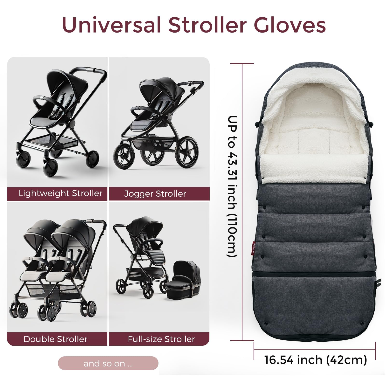 Momcozy Universal Stroller Footmuff - Ultra-Plush Weatherproof Winter Stroller Cover with Adjustable Buckle | Fits Most Strollers | Perfect for Cold Weather Outings, Baby Walks & Winter Travel