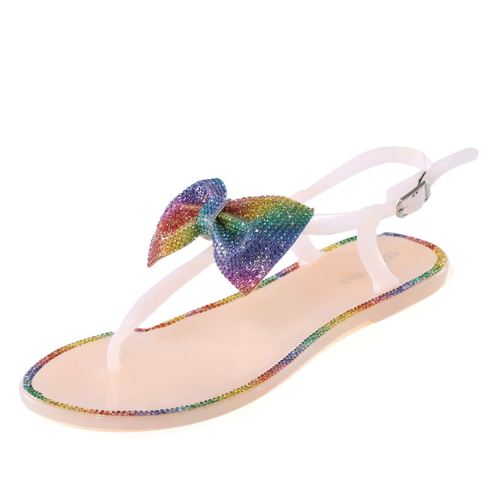 Women's Diamond Bow Toe Sandals - Summer Fashion Gold Glitter Clip Sandals for Wide Feet (Size 9) - Perfect for Beach Vacations, Weddings & Date Nights