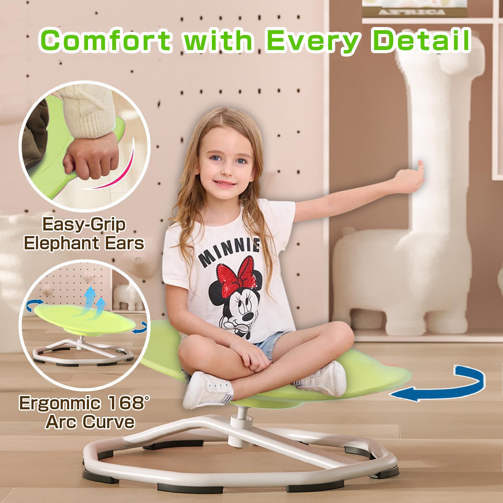 Kids Swivel Chair - Sensory Spinning Chair for Autistic Children, Light Green Autism Chair for Calming & Focus | Perfect for Classrooms, Therapy Rooms & Home Use
