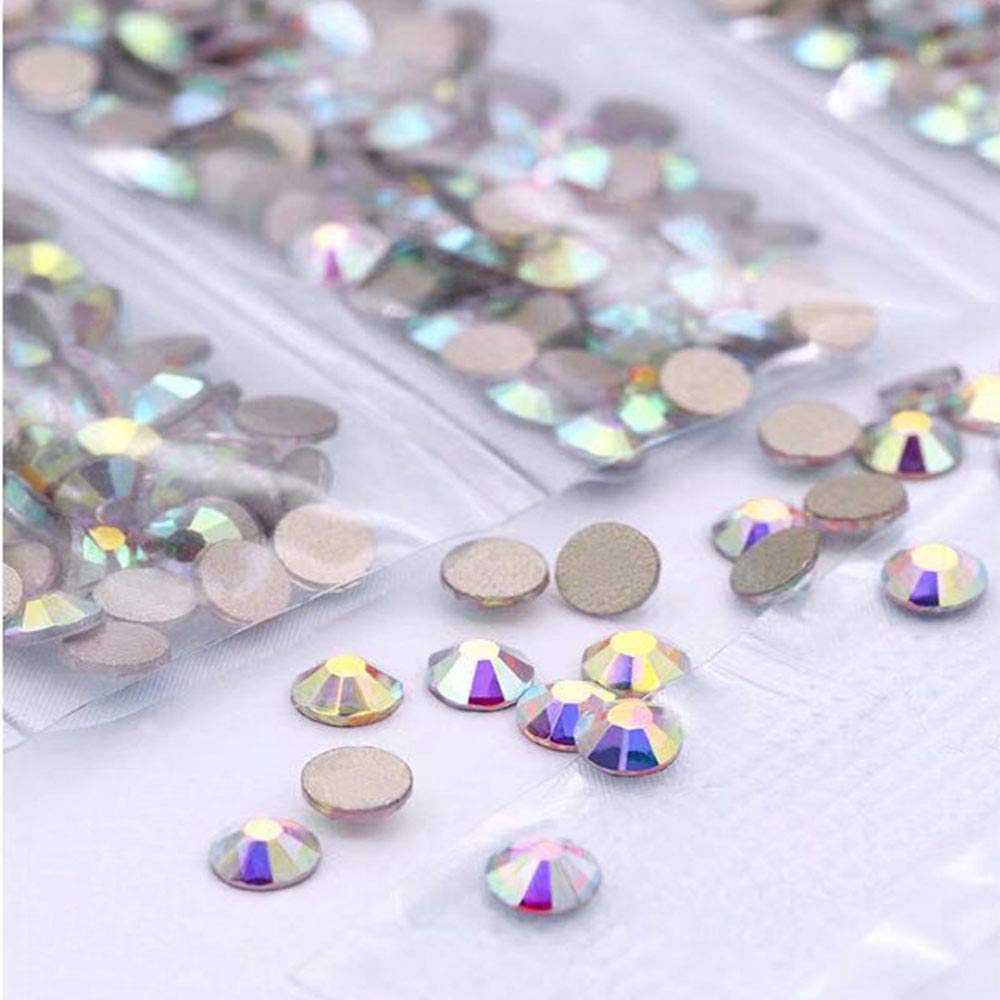 3 Packs AB Rhinestones for Nails - Flat Back Round Glass Nail Gems & Crystals in 6 Sizes - Perfect for Nail Art, Manicures, Pedicures and DIY Nail Decorations