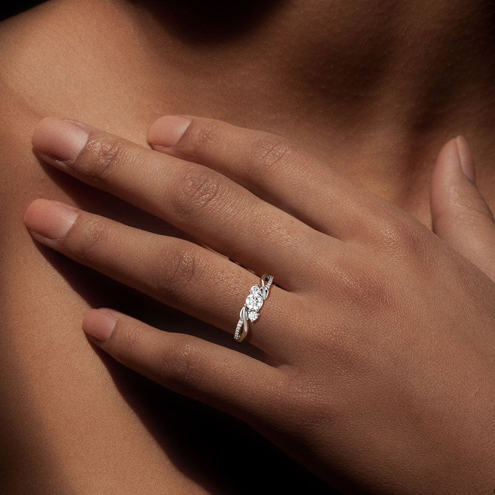 3 Stone Lab Grown Diamond Twisted Band Promise Ring - Ethical & Affordable Engagement Ring for Women, Perfect for Anniversaries, Proposals & Special Occasions