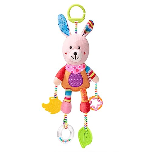 Soft Plush Baby Hanging Toys with Teether - Food Grade Safe Rattles for Cribs | Infant Bed Decor & Developmental Sensory Toys for Newborns (Perfect Baby Shower Gift & Nursery Decoration)