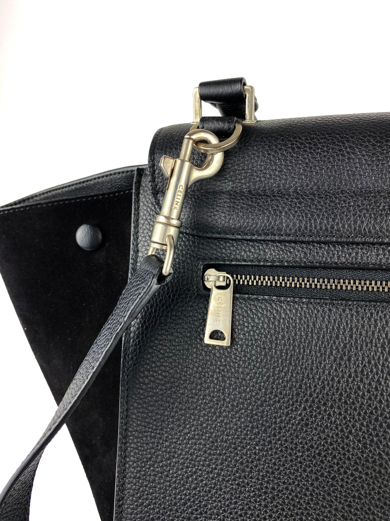 Celine Black Leather Trapeze Handbag for Women | Luxury Crossbody Shoulder Bag | Perfect for Work, Travel & Evening Events