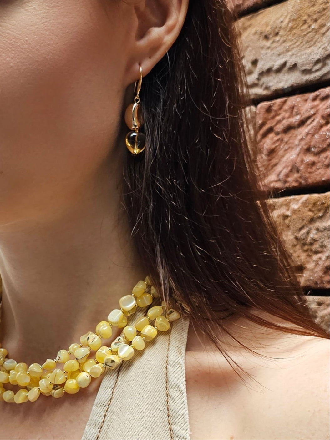 Modern Style Heart Citrine Dangle Earrings for Women - Elegant Gold Plated Jewelry Gift for Valentine's Day, Anniversary & Special Occasions - PE039