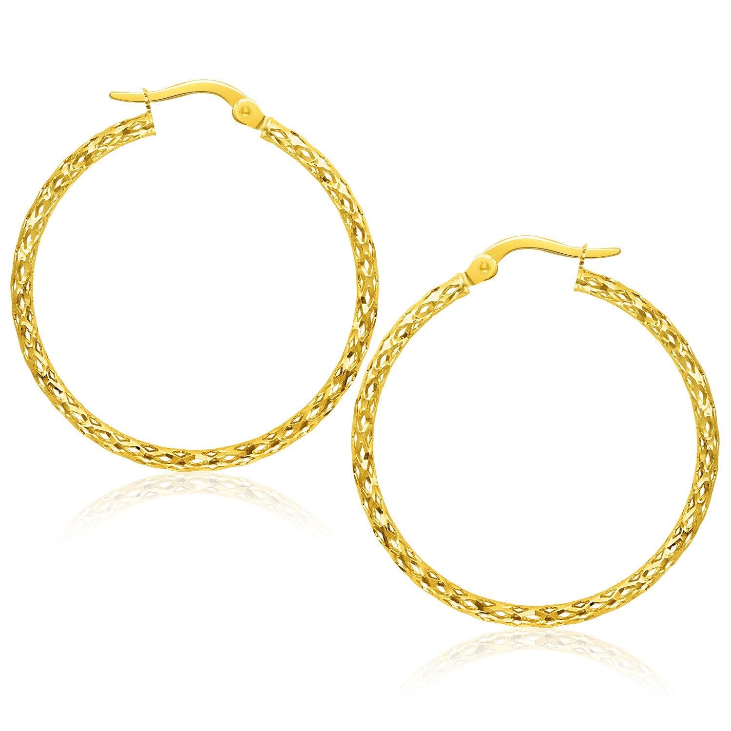 14K Yellow Gold Textured Large Hoop Earrings for Women - Elegant Chunky Statement Earrings for Party, Wedding & Everyday Wear