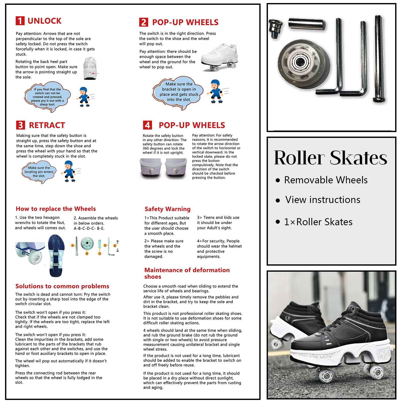 Best Roller Skate Shoes for Men & Women - Double Row Deform Wheel Retractable Roller Sneakers - Outdoor Skating Shoes for Boys & Girls - Perfect for Commuting, Fitness & Fun Activities