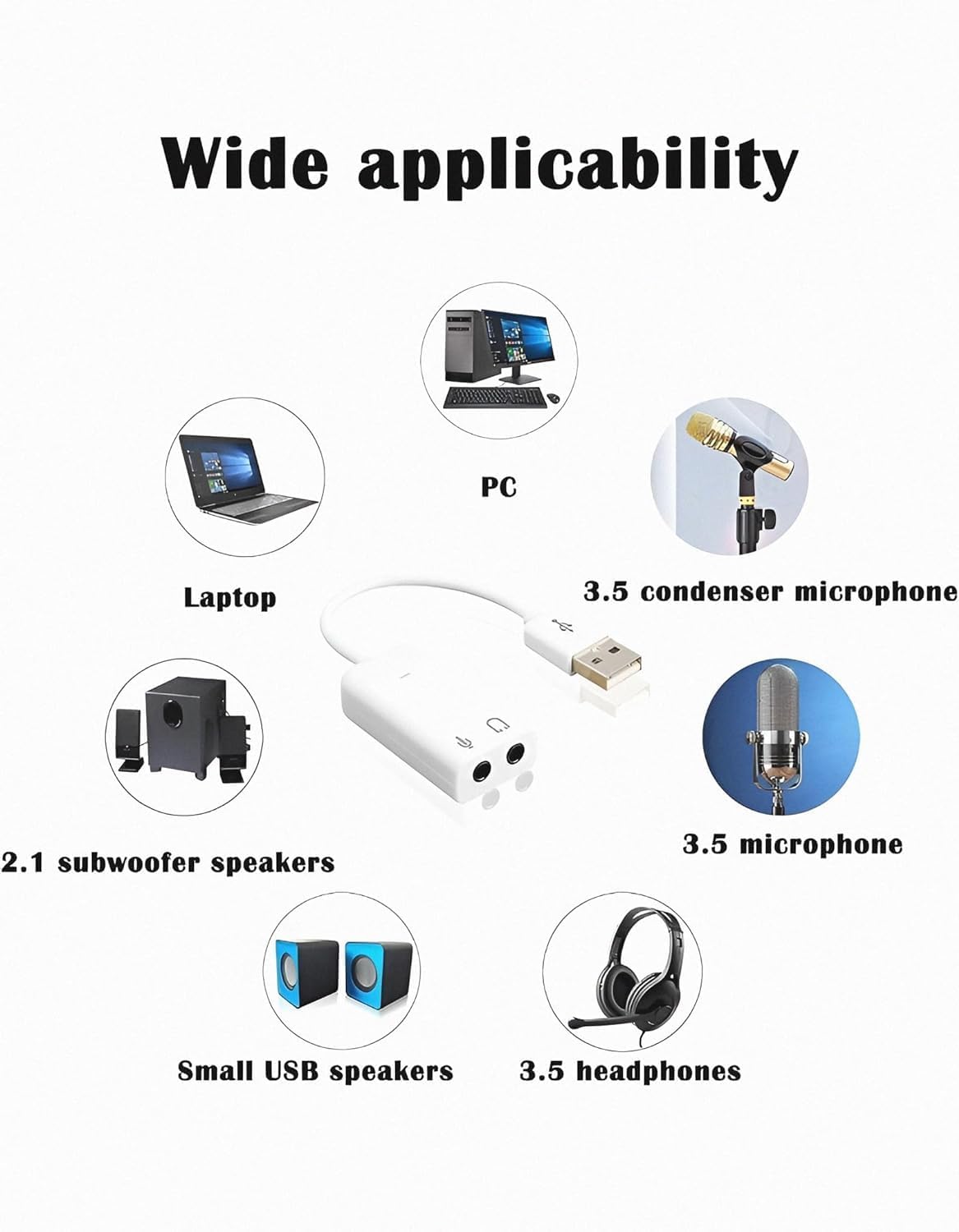 VYAR USB Sound Card 7.1 Channel External Audio Adapter with 3.5mm Headphone & Mic Jack - High Quality Stereo Sound Card for PC, Laptop, Gaming, Streaming & Music Production
