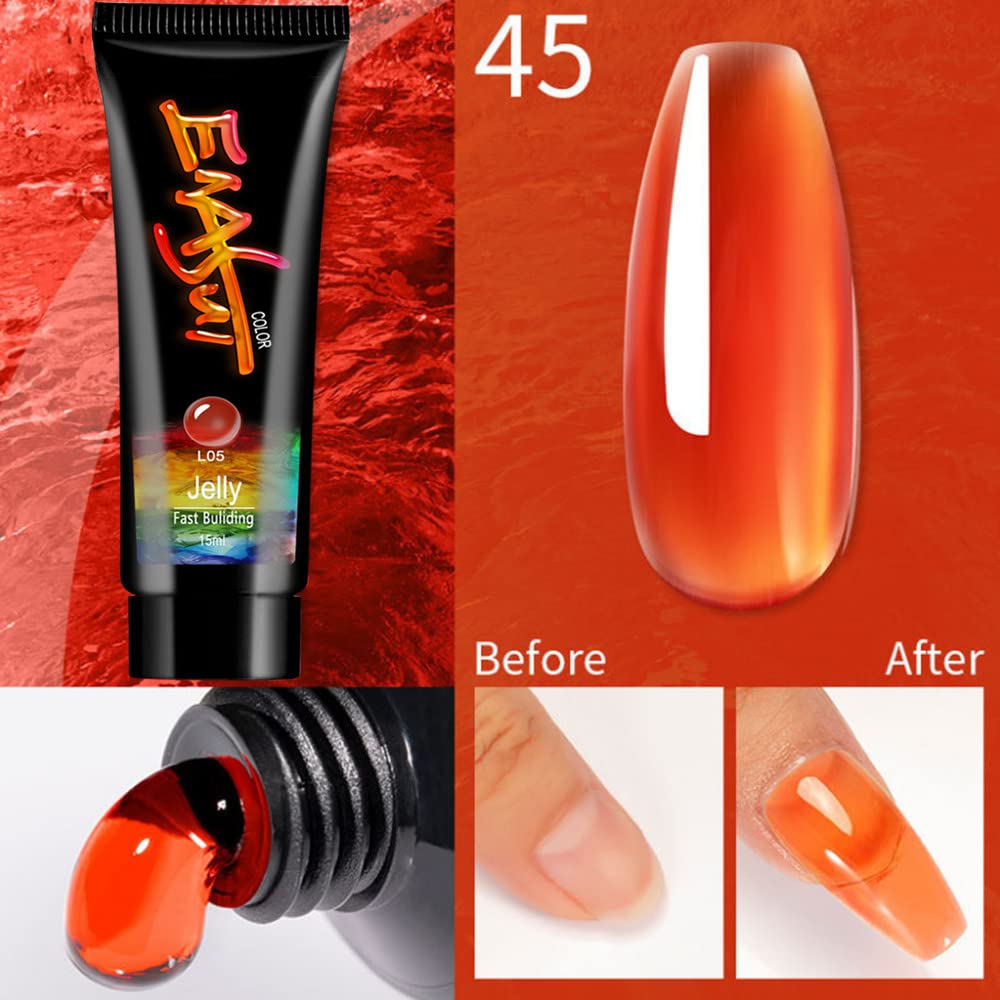 Professional Poly Nail Extension Gel Kit - Crystal Jelly Quick Extension Gel with Nail Brush, Base Coat, Top Coat & Slip Solution | Complete UV/LED Nail Art Enhancement Set for Salon & Home Manicures | Perfect for DIY Nail Extensions, French Tips & Gel Nail Designs