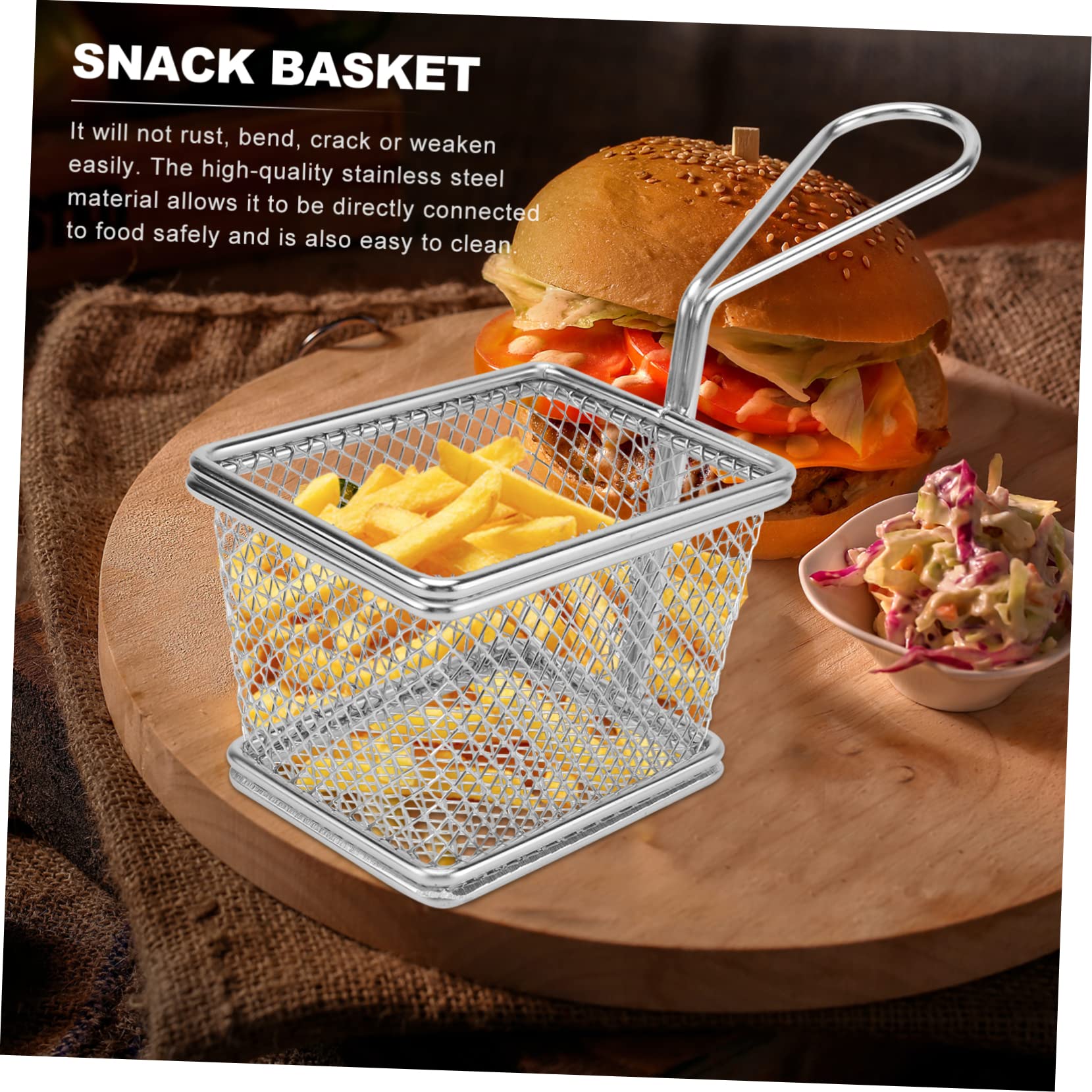 DOITOOL Stainless Steel Square Fry Basket - 1 Pc Wire Mesh Chip Basket for Frying Chicken, Fries & Chips - Durable Kitchen Strainer & Filter Spoon - Perfect for Restaurants, Food Trucks & Home Cooking