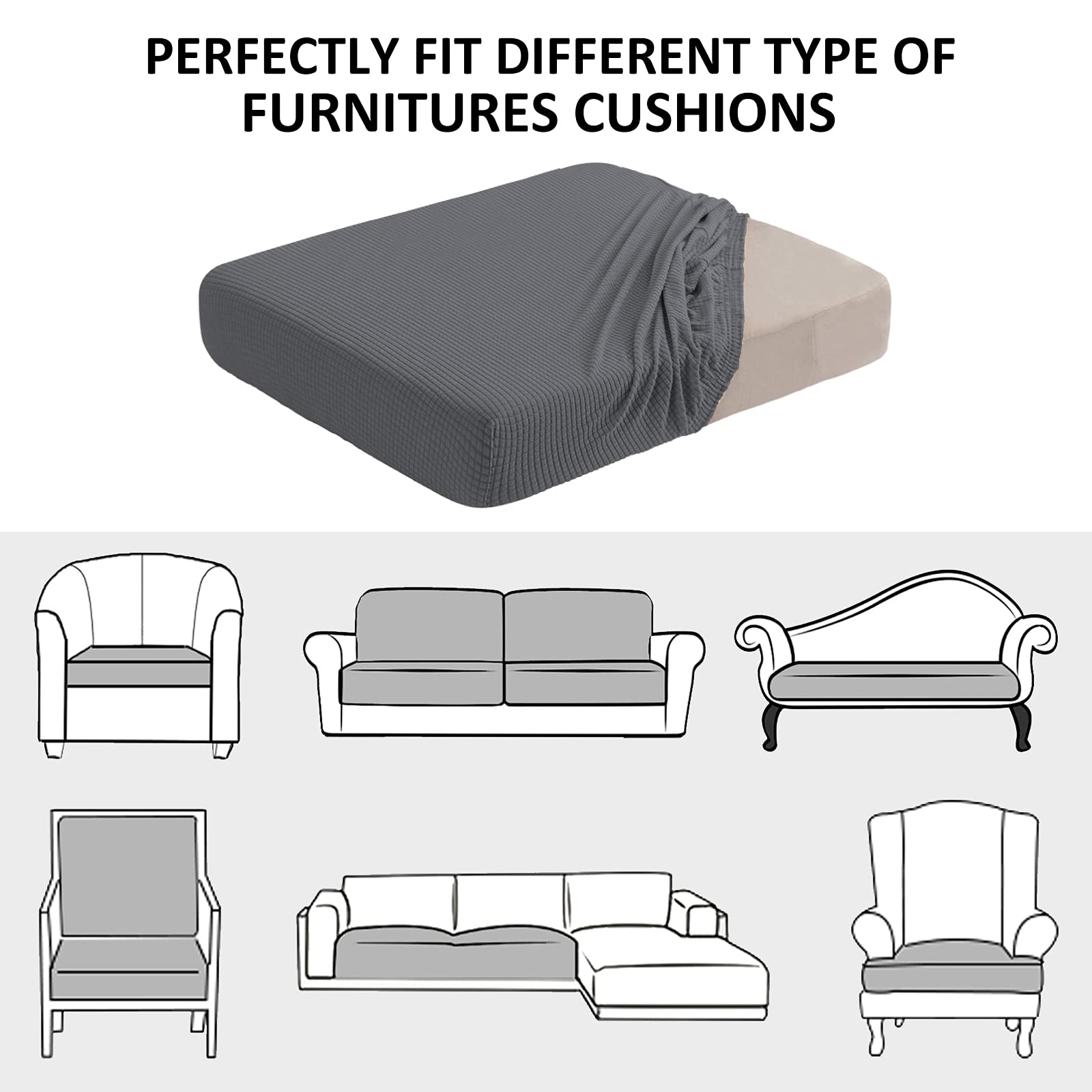 Waterproof Stretch Sofa Cushion Covers - 2 Pack Grey Slipcovers for Furniture Protection | Fits RV Camper Dinette, Living Room Couches & Sectionals | Machine Washable Fabric Protector for Pets & Kids