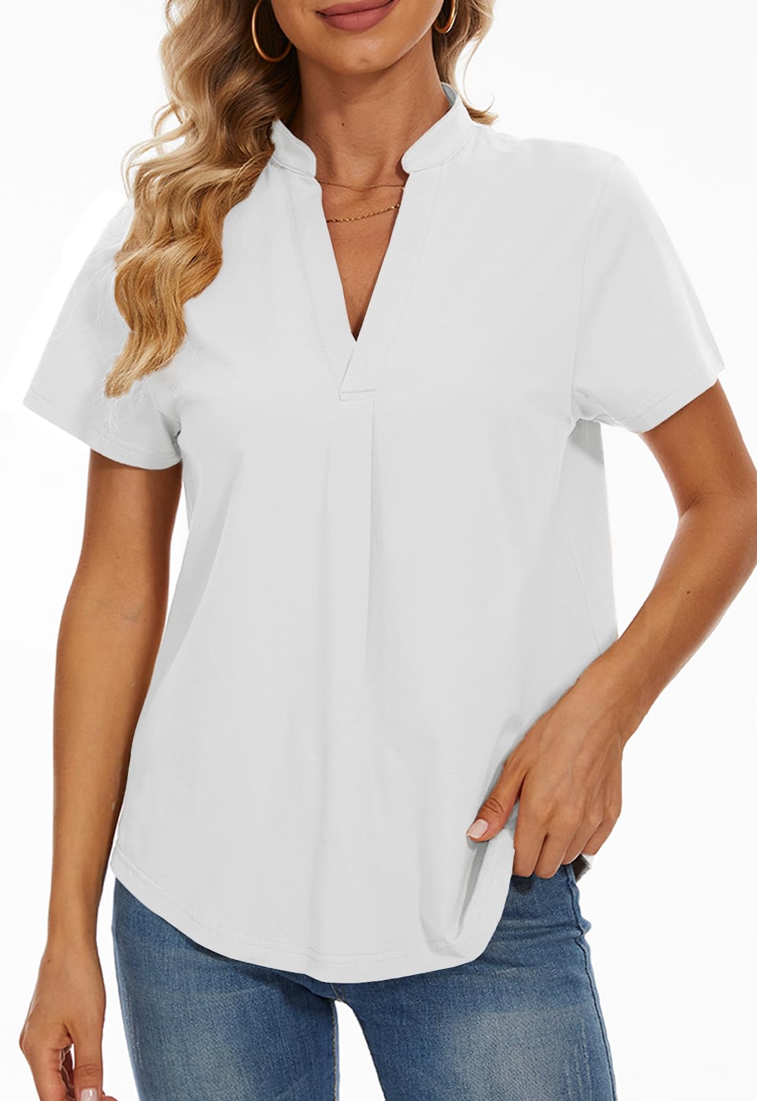 Women's Summer Short Sleeve V-Neck Cotton T-Shirts - Casual Work Tops for Women | Perfect for Office, Outings & Everyday Comfort