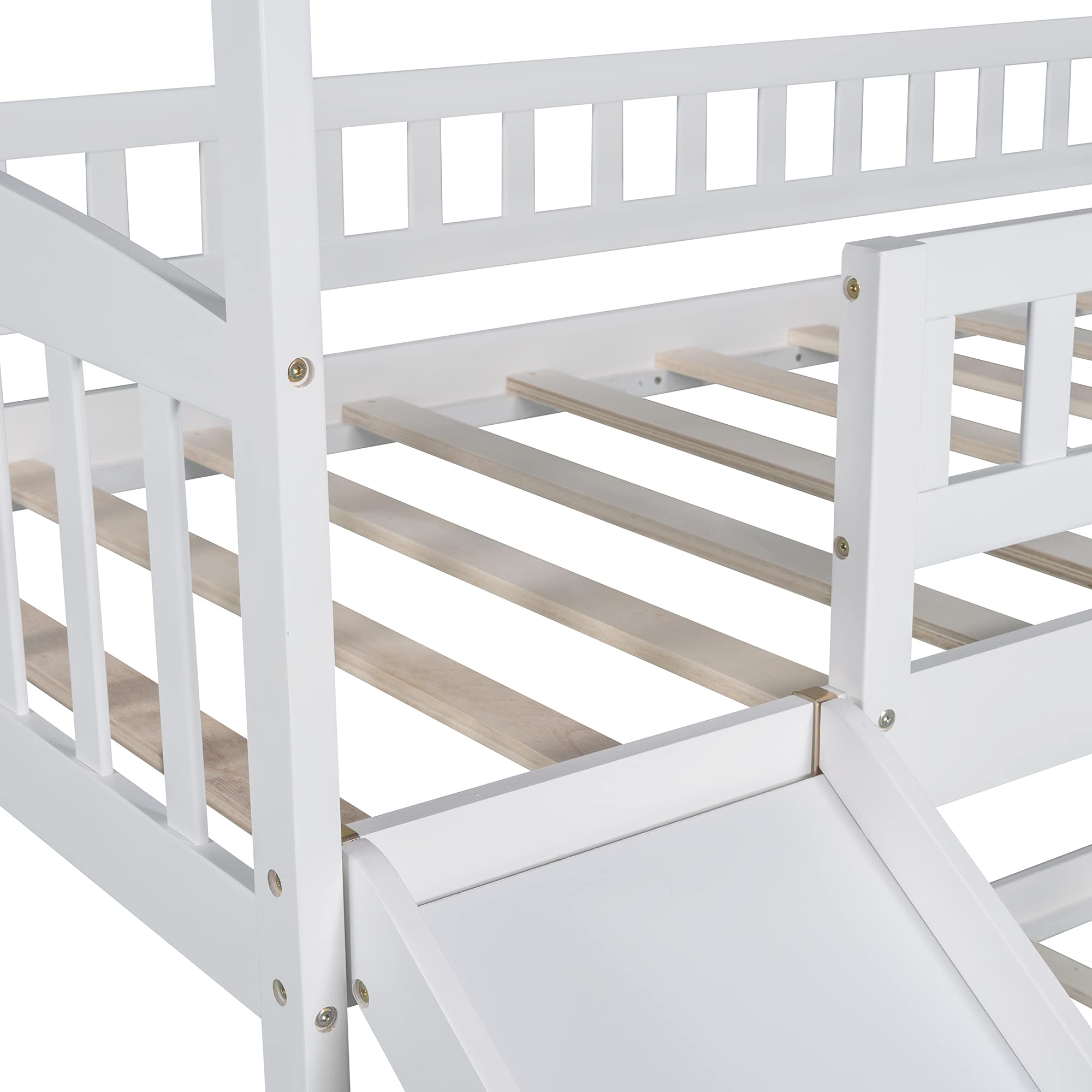Bellemave Twin Over Twin Bunk Bed with Slide - White Playhouse Bed for Kids & Toddlers | Fun Bedroom Furniture for Boys & Girls | Perfect for Small Spaces & Playrooms