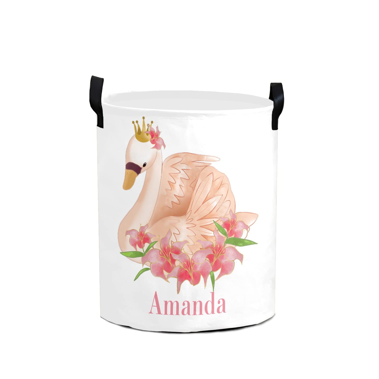 Personalized Watercolor Swan Laundry Hamper - Large Collapsible Storage Basket for Bathroom, Bedroom & Closet - Round Fabric Bin for Clothes, Toys & Home Organization - Perfect Housewarming Gift