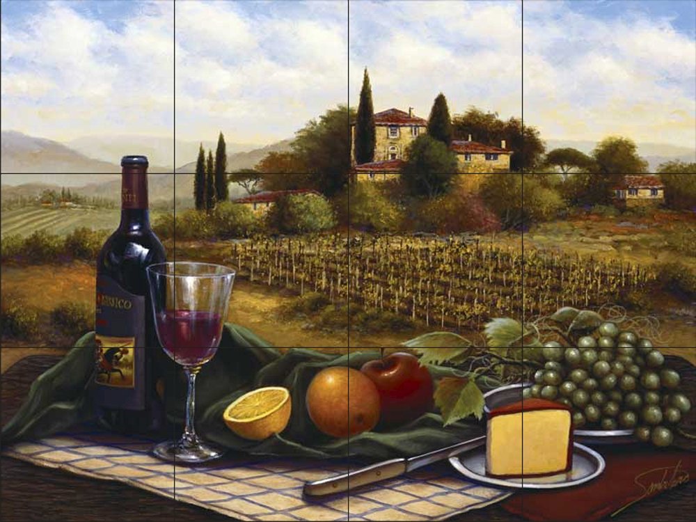 Ceramic Tile Mural - Terrace at Chianti Landscape Art by Sambataro - Perfect for Kitchen Backsplash, Bathroom Wall Decor & Outdoor Patio Tiles