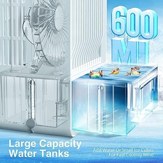 4-in-1 Portable Air Conditioner & Evaporative Cooler - 600ml Water Tank, 8H Timer, Touch Screen - Personal Desktop Cooling Fan for Home, Office, Car, Camping | White | Stay Cool Anywhere