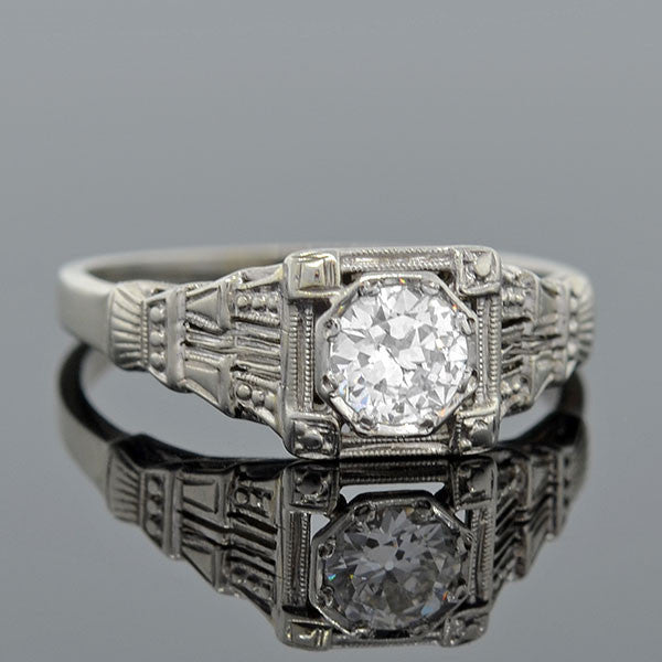 Art Deco 18K White Gold & Diamond Engagement Ring 0.36ct - Vintage Style Wedding Band for Women, Perfect for Proposals, Anniversaries & Bridal Jewelry Gifts