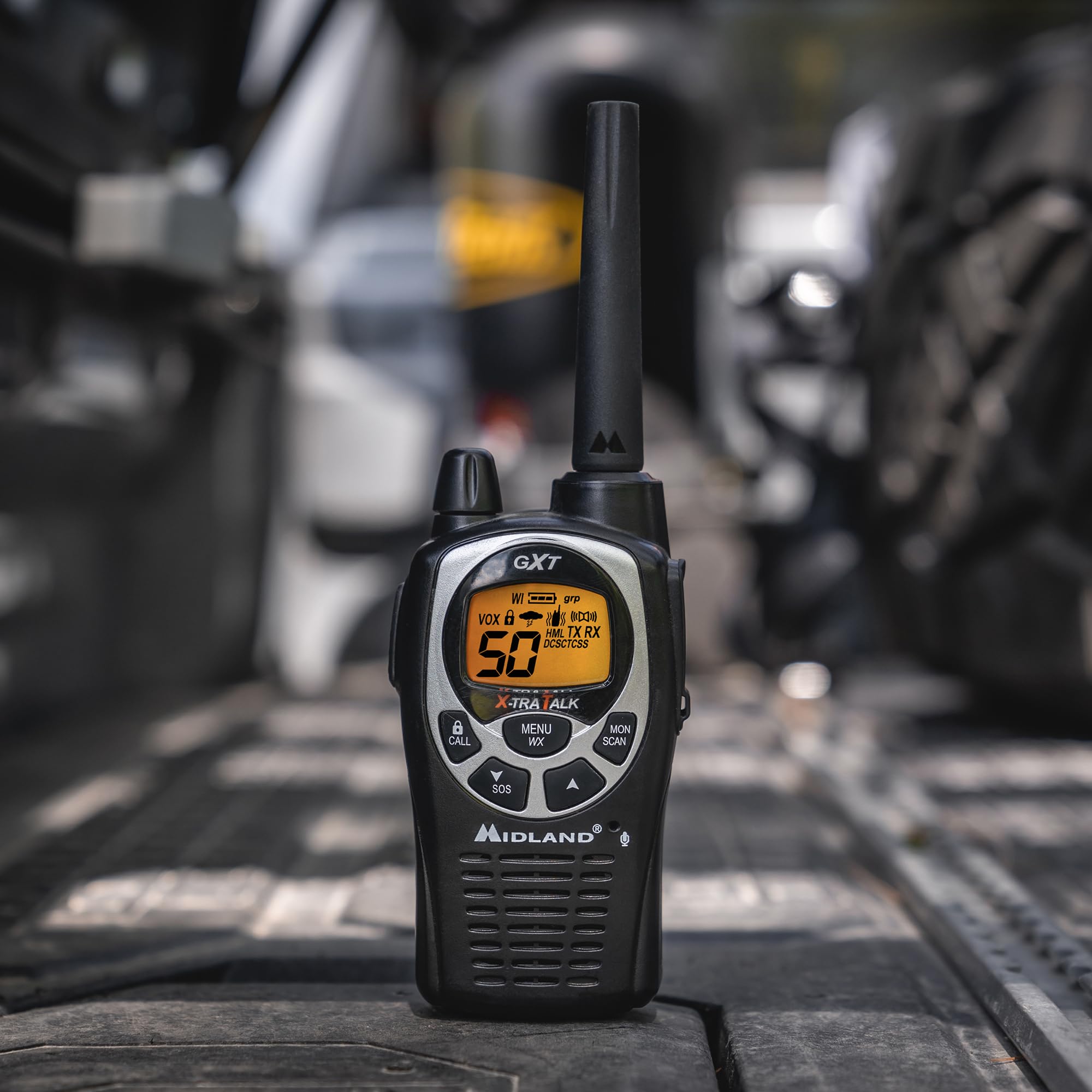 Midland GXT1000X3VP4 Long Range Walkie Talkies - 50 Channel GMRS Two-Way Radios with 142 Privacy Codes, SOS Siren & NOAA Weather Alerts - Ideal for Outdoor Adventures, Hiking, Camping & Emergency Communication (3-Pack, Black/Silver)